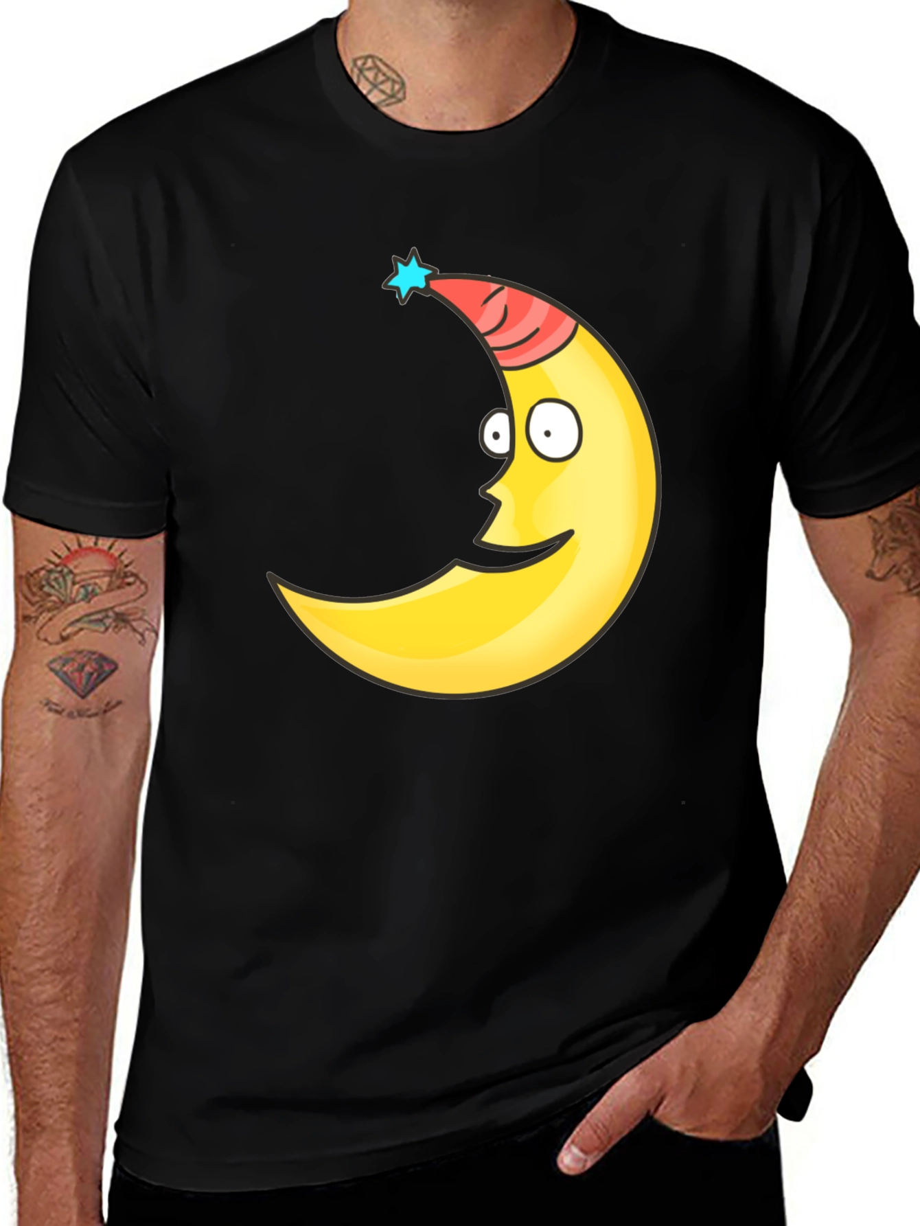 Variant 26 of Funny Moon Face Graphic Tee - Black T-Shirt