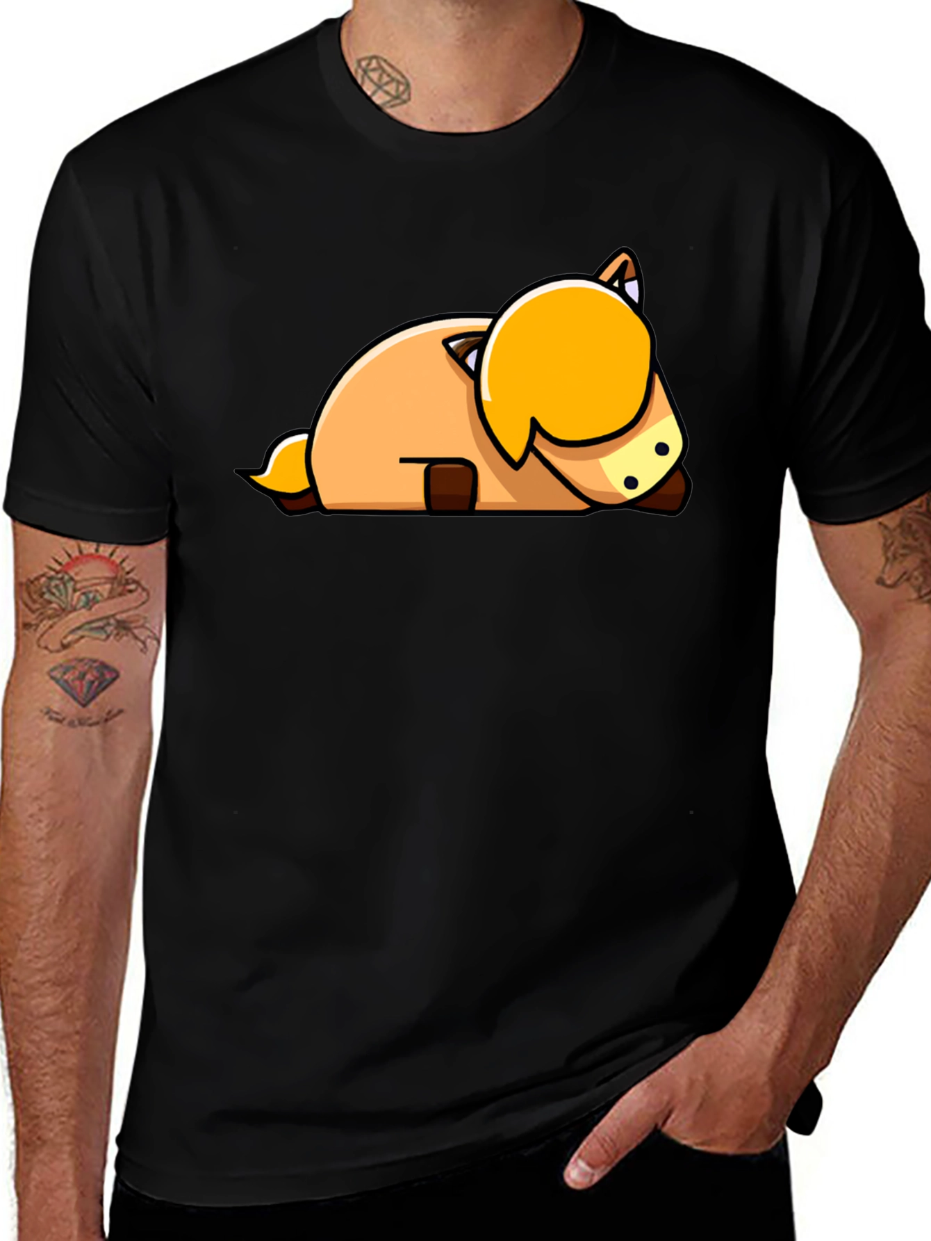 Variant 12 of Cute Cartoon Horse Laying Down Black T-Shirt