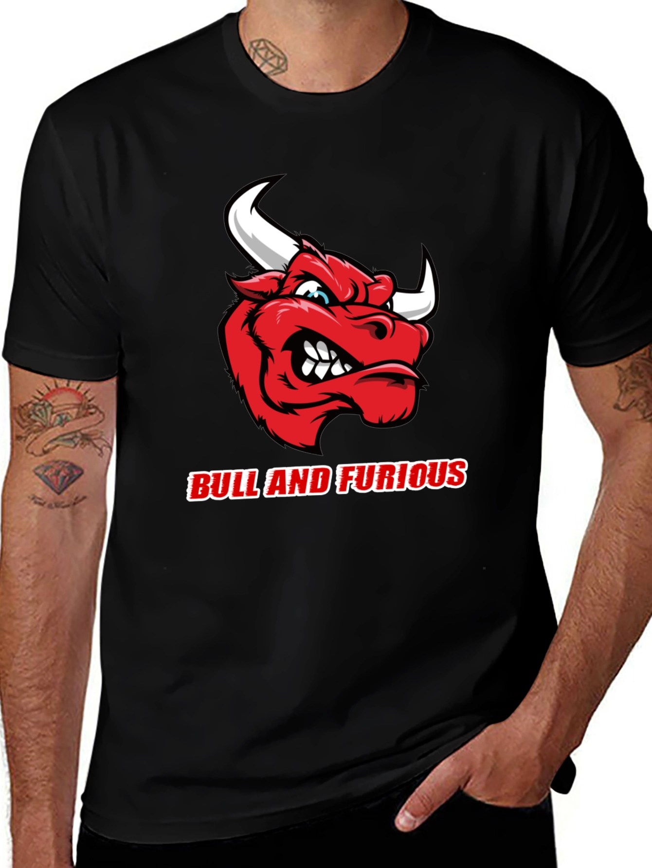 Variant 2 of Bull and Furious Graphic T-Shirt - Fierce Red Bull Design