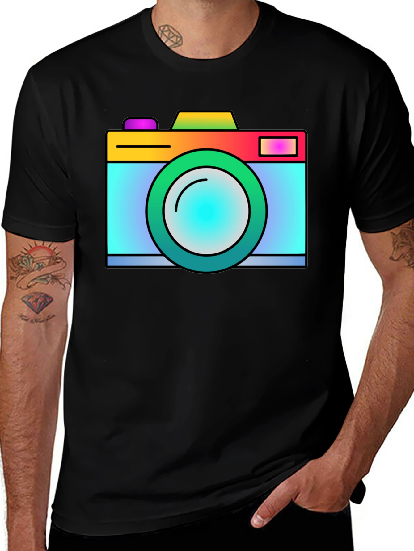 Variant 10 of Cool Retro Camera Graphic Black T-Shirt