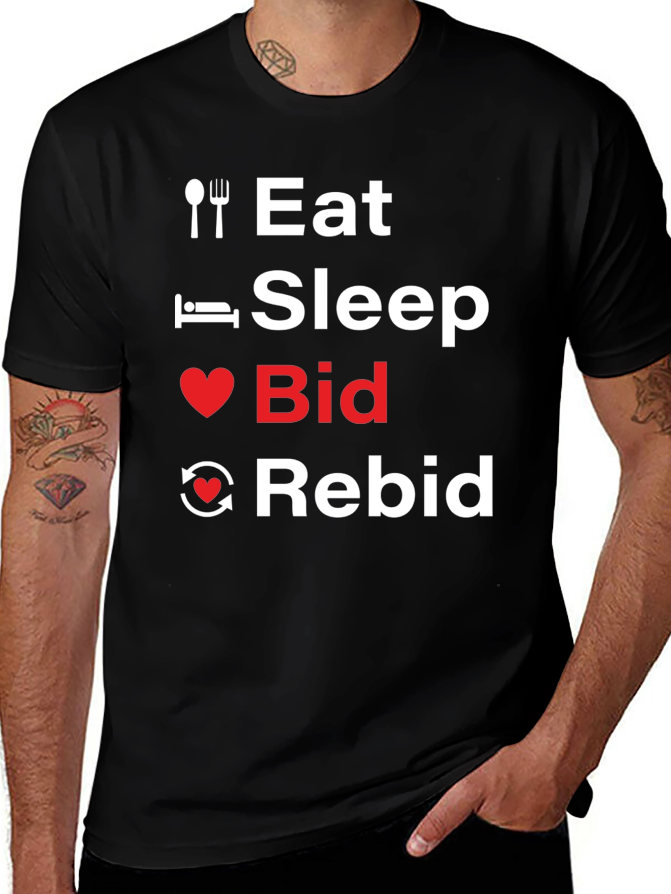 Eat Sleep Bid Rebid T-Shirt Funny Auction Lover Tee