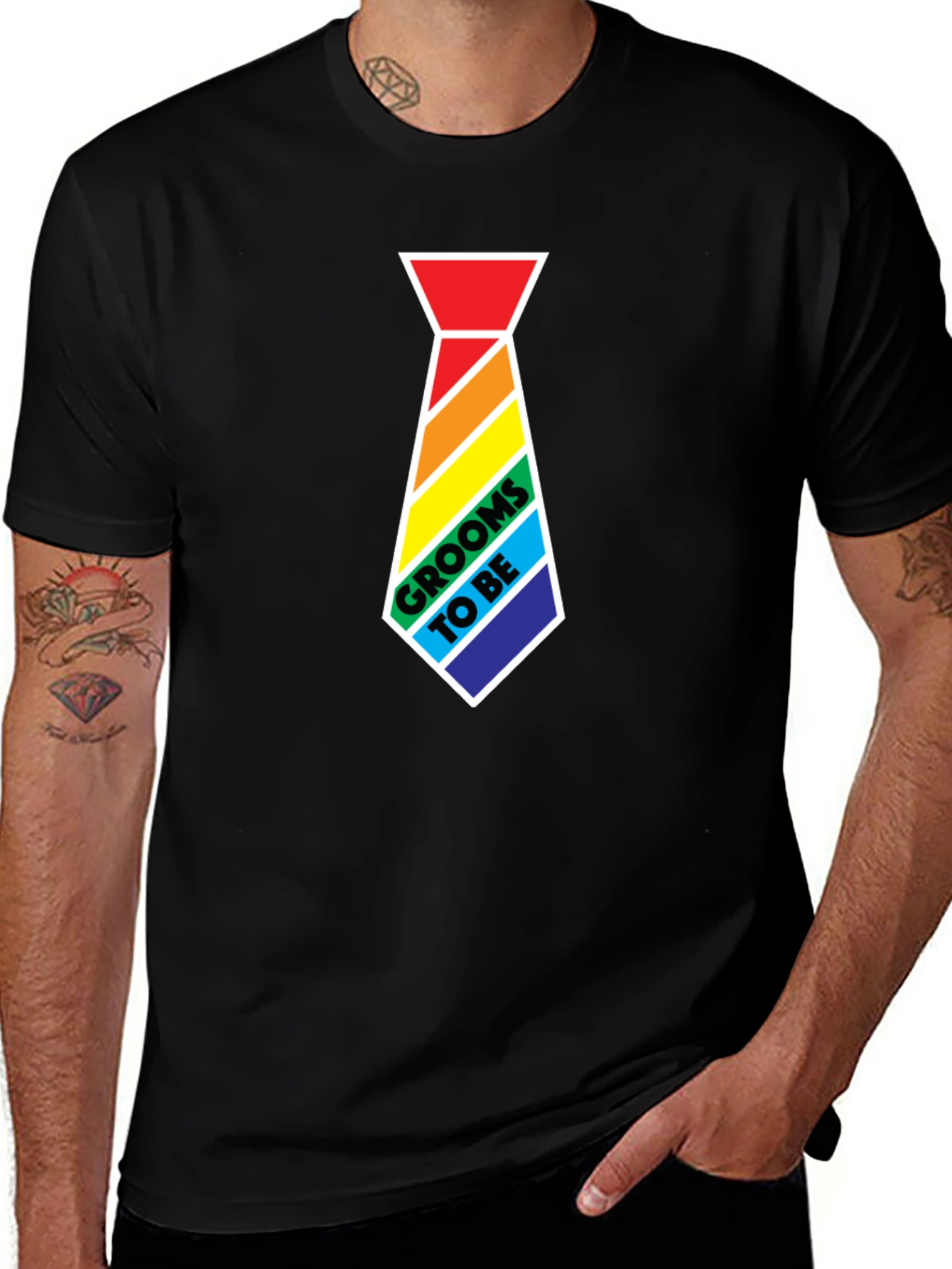 Variant 11 of Grooms to Be Rainbow Tie T-Shirt