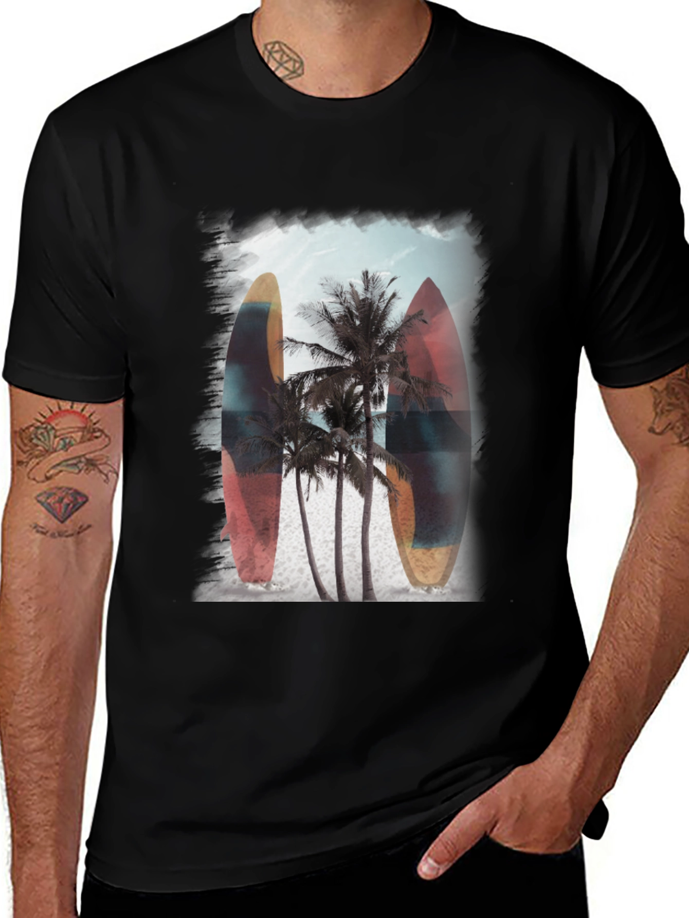 Variant 25 of Surfboard Palm Tree Graphic Tee - Tropical Vibe