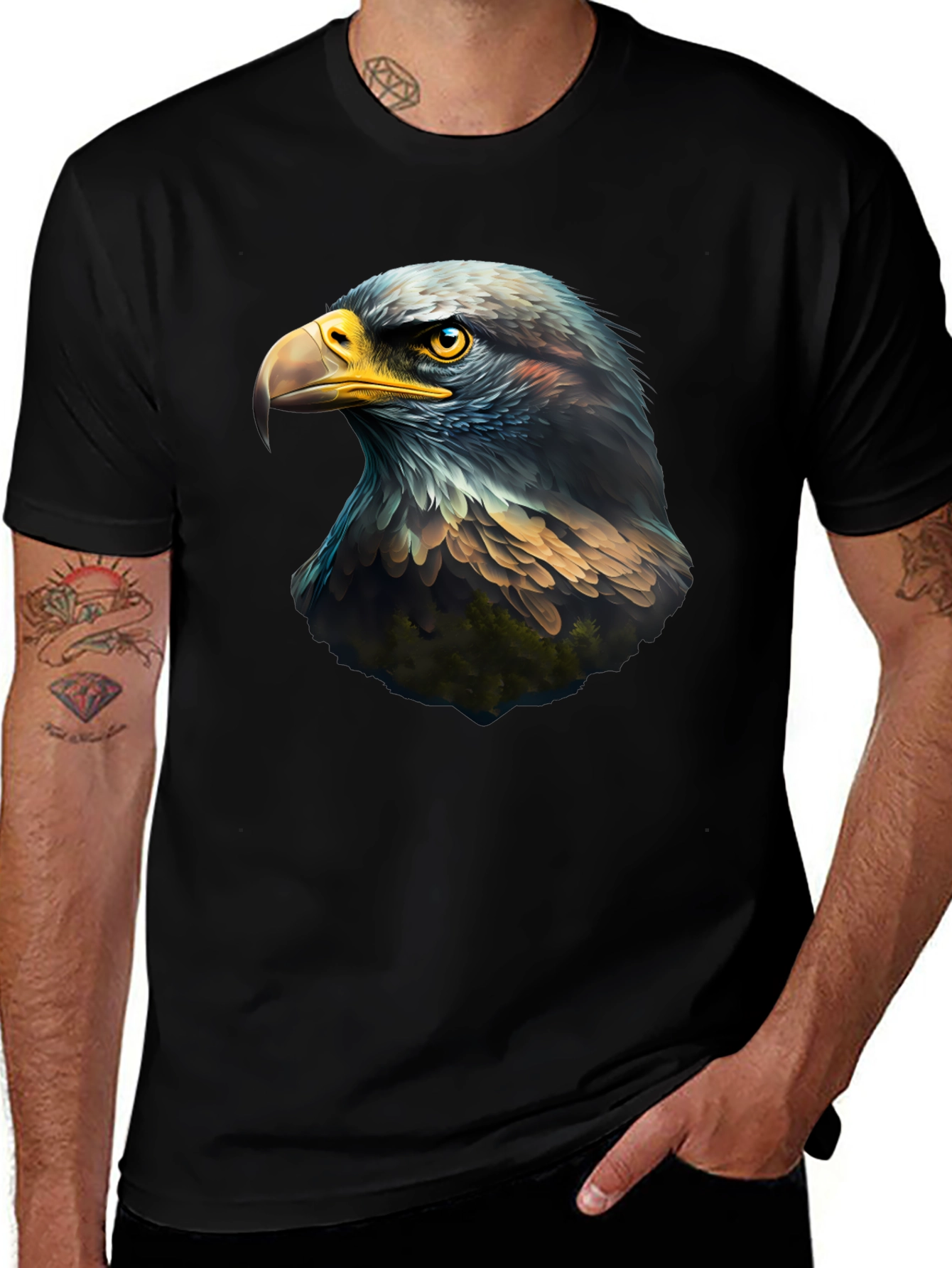 Variant 29 of Eagle Head Graphic Black T-Shirt