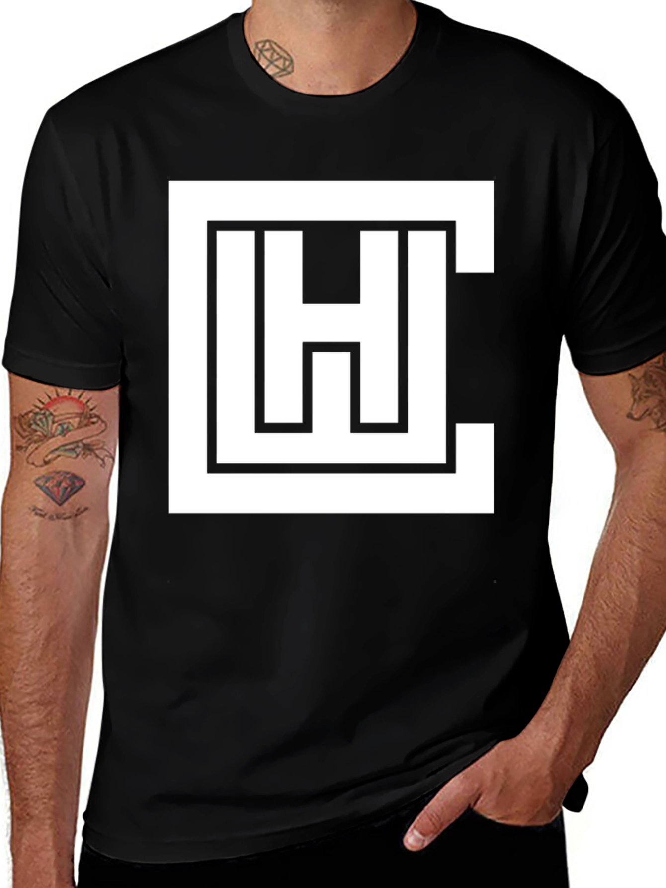 Variant 19 of Geometric Logo Graphic Tee - Black Cotton Blend