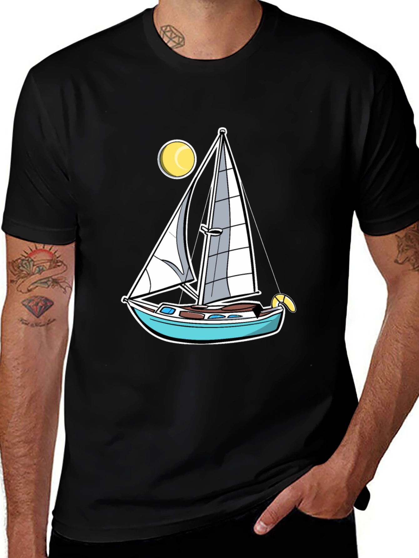 Variant 10 of Sailboat Graphic Tee - Black Cotton Casual Shirt