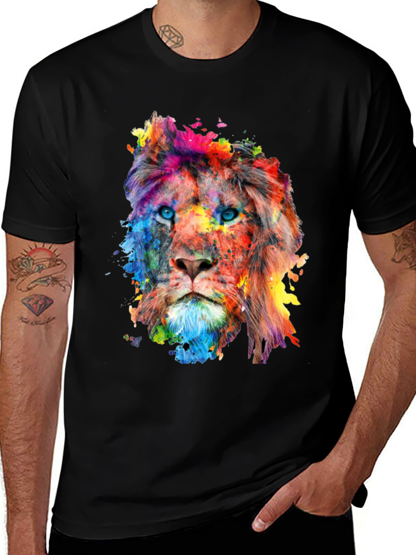 Variant 11 of Colorful Lion Graphic Print Men's Black T-Shirt