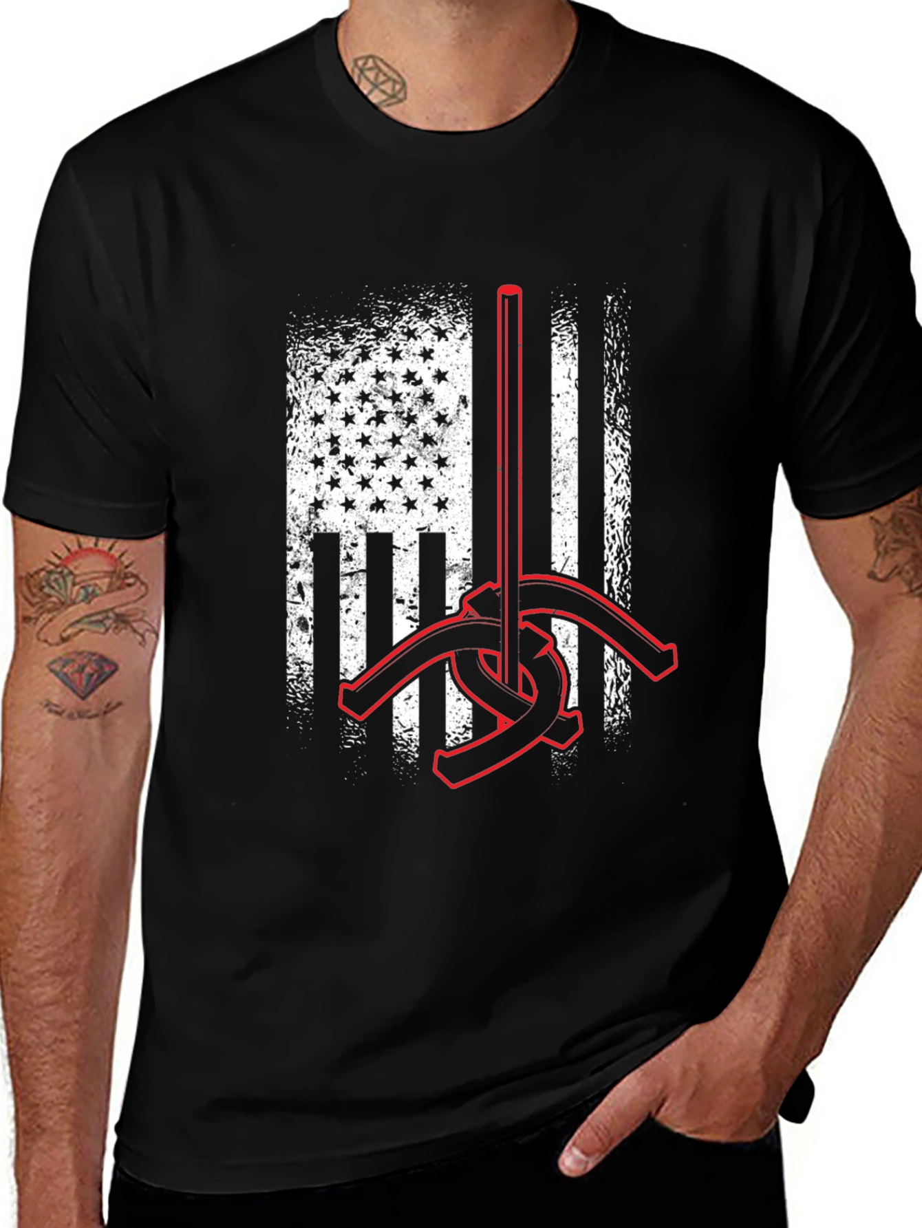 Variant 15 of Firefighter Axe USA Flag Graphic T-Shirt