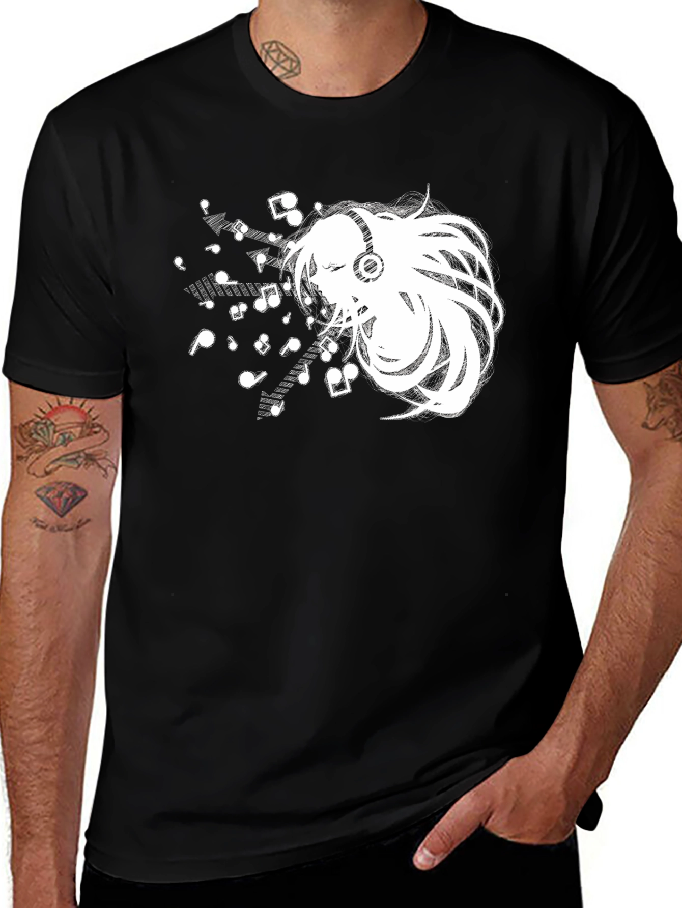 Black Anime Music Lover Black T-Shirt main image