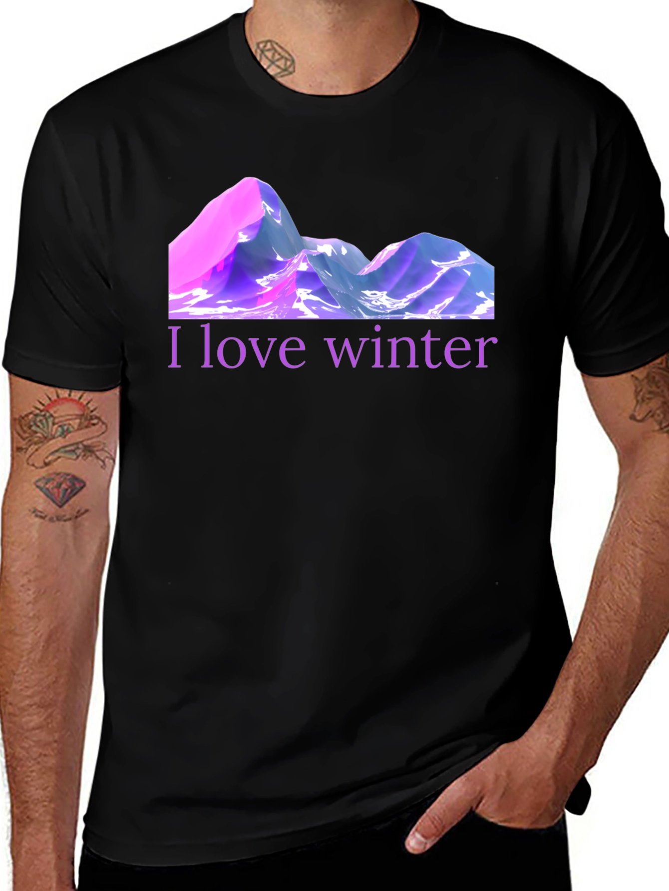Variant 9 of I Love Winter Graphic Tee - Black Cotton Blend