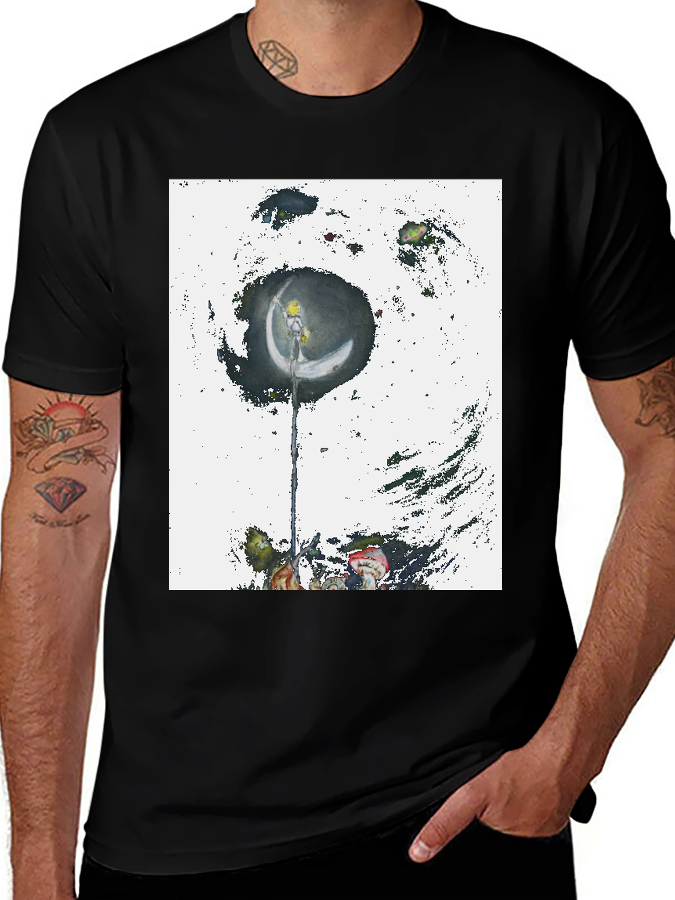 Variant 2 of Artistic Crescent Moon Graphic Black T-Shirt