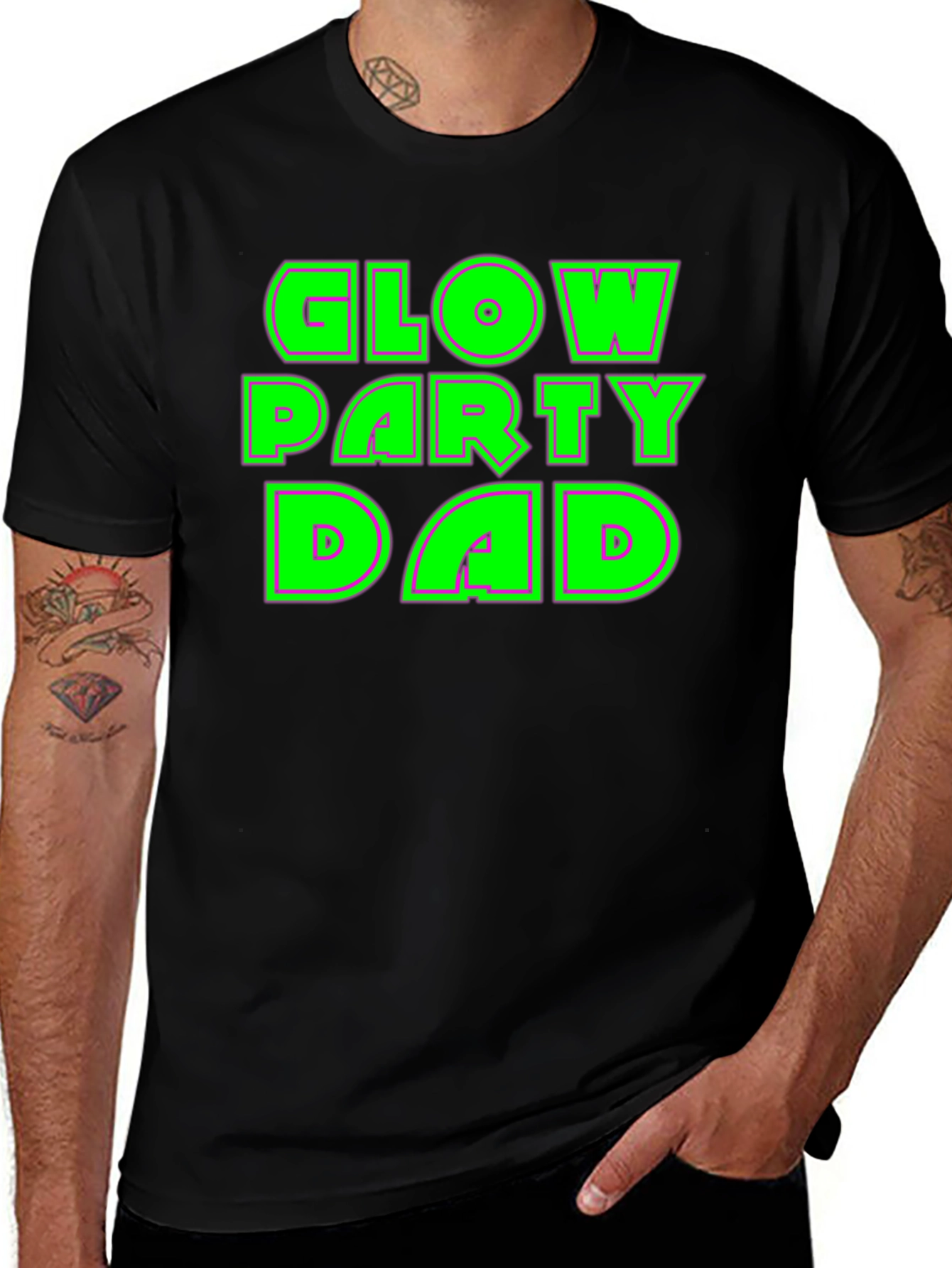 Variant 5 of Glow Party Dad Tee - Neon Green Print on Black