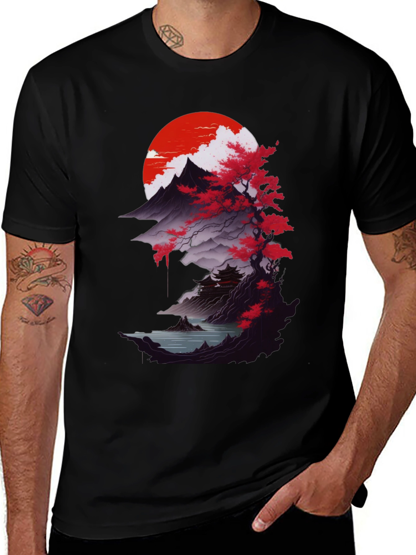 Variant 16 of Japanese Sunset Graphic Tee - Black