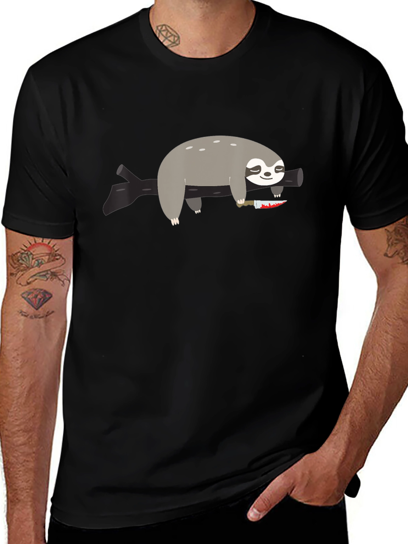 Sloth with Knife Graphic Tee - Funny & Edgy
