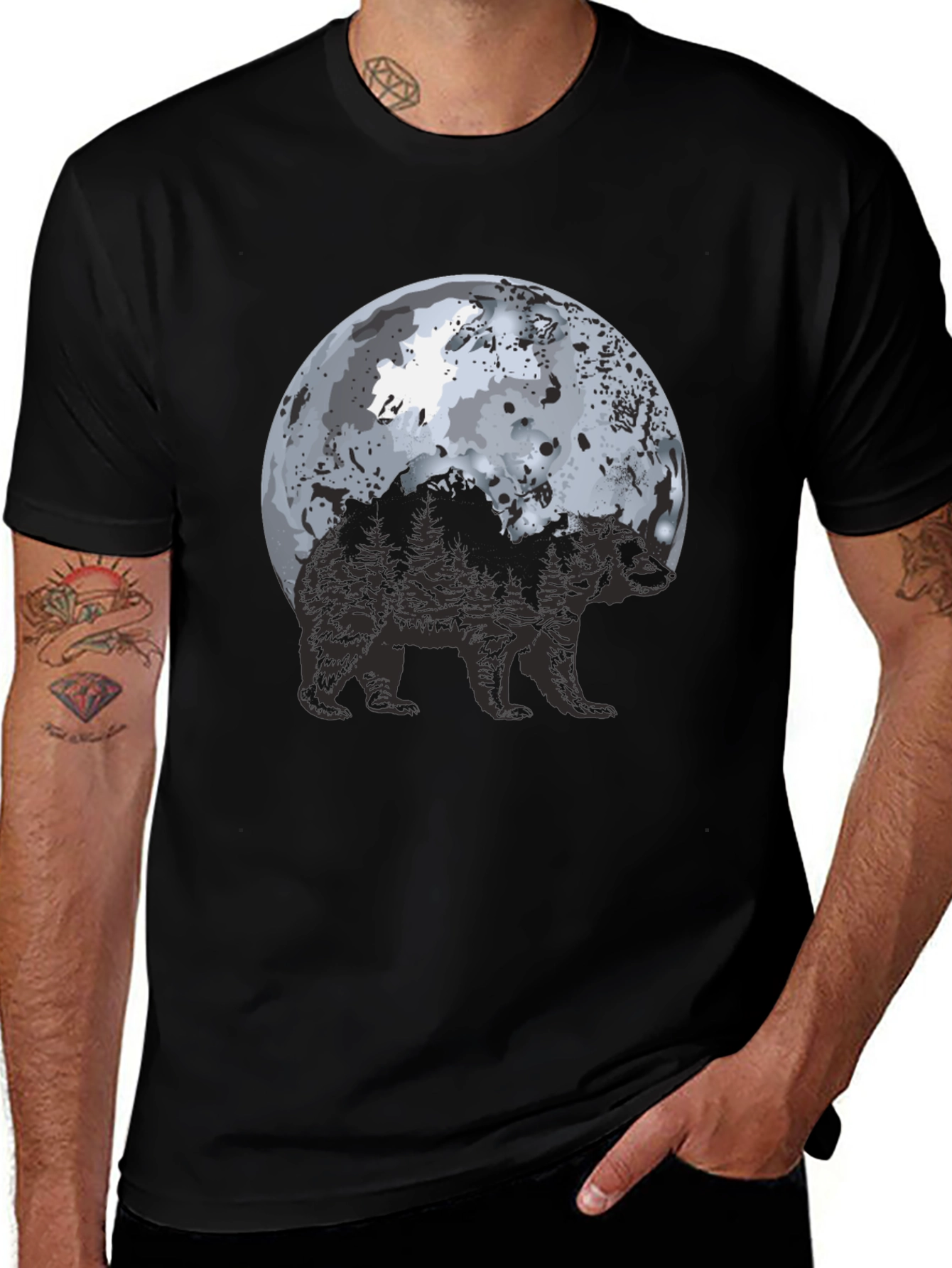 Variant 14 of Bear Moon Graphic Tee - Black Cotton T-Shirt