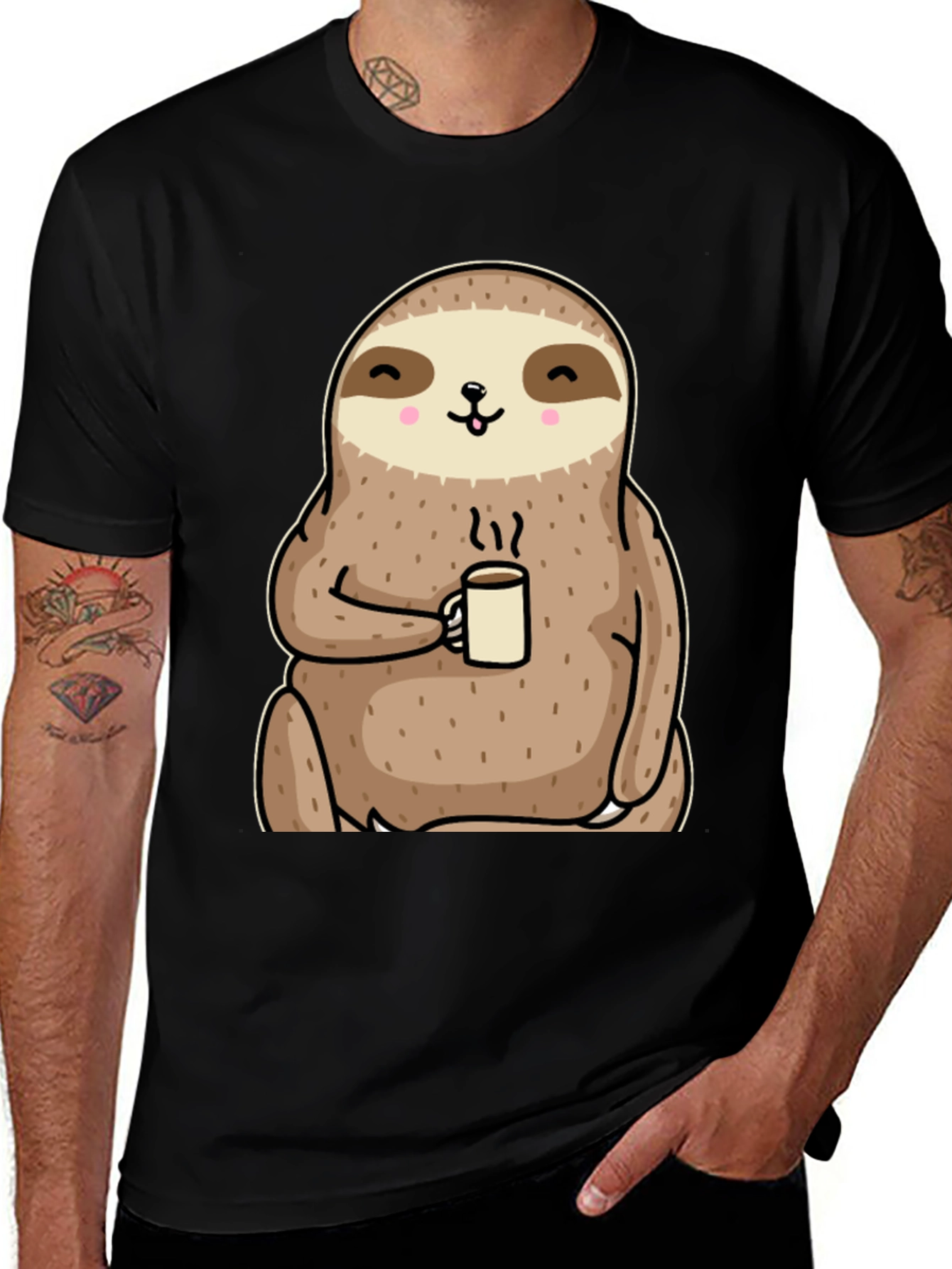 Variant 12 of Sloth Coffee Graphic Tee - Relaxed Comfort
