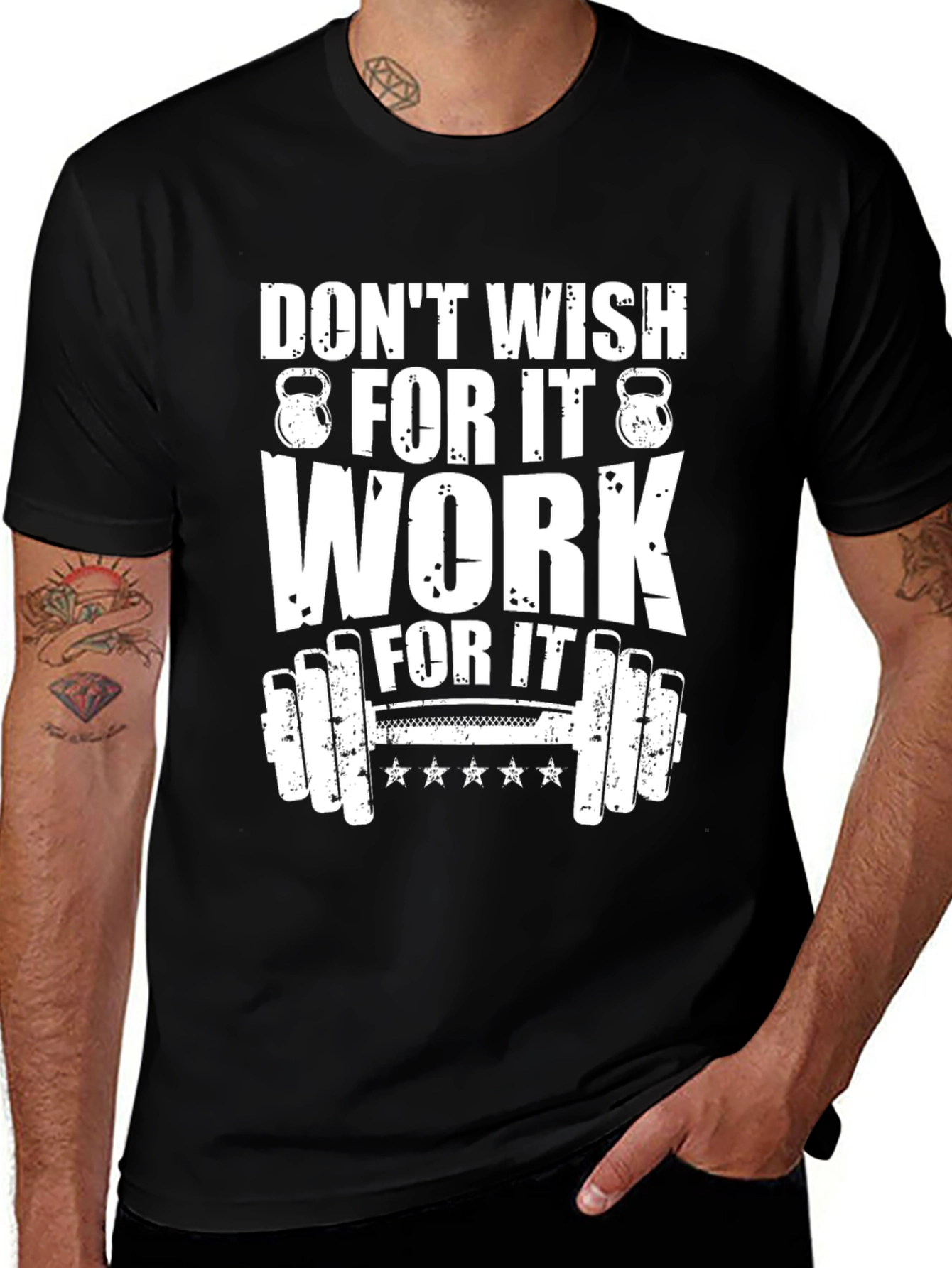 Variant 17 of Workout Motivation Graphic Tee - Don't Wish, Work!