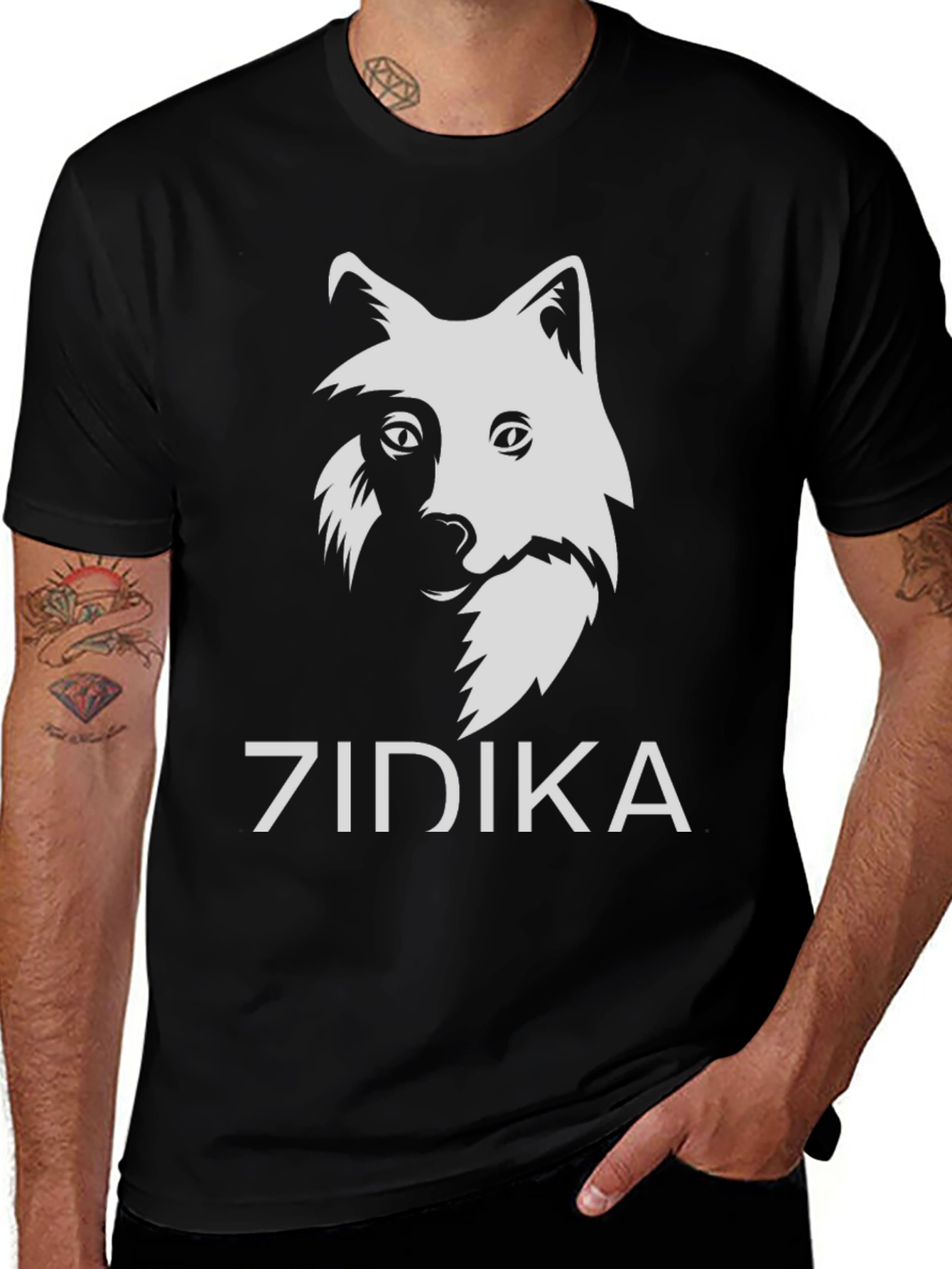 Zidika Black T-Shirt with Wolf Design