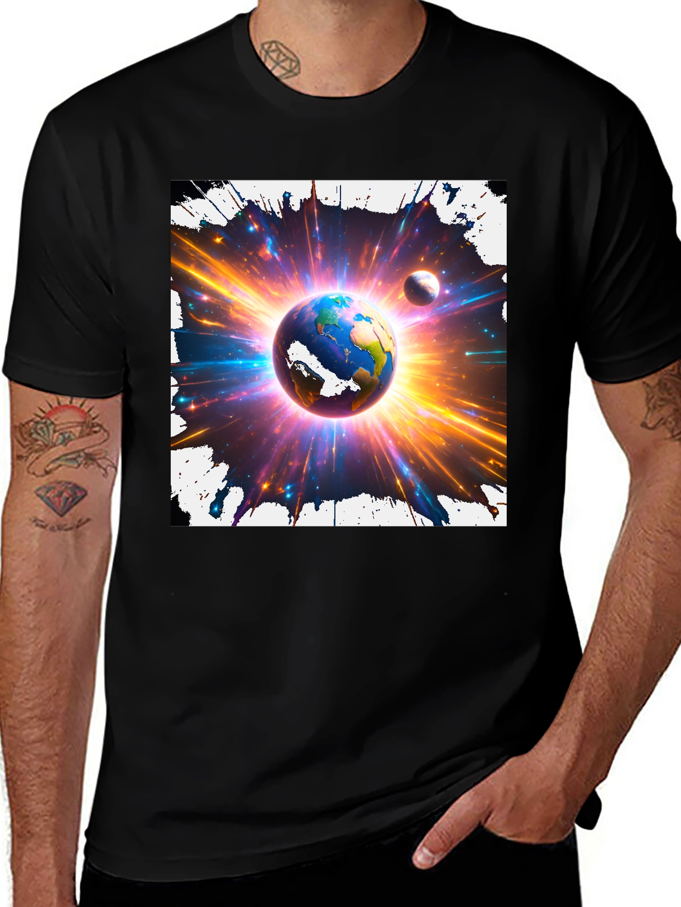 Variant 18 of Cosmic Earth Graphic Tee - Black Crew Neck T-Shirt