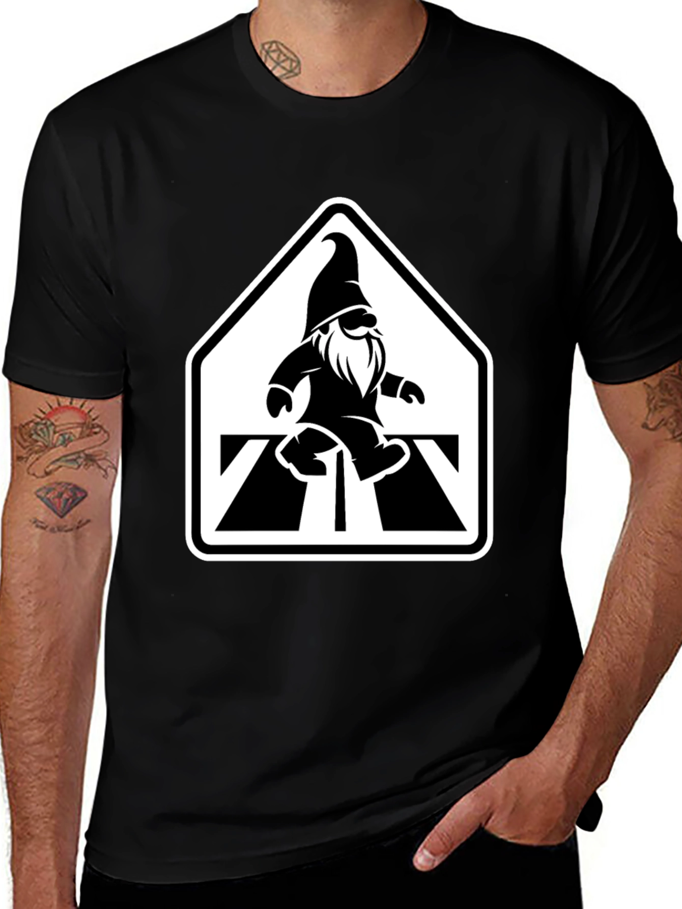 Variant 17 of Gnome Crossing T-Shirt - Black Graphic Tee