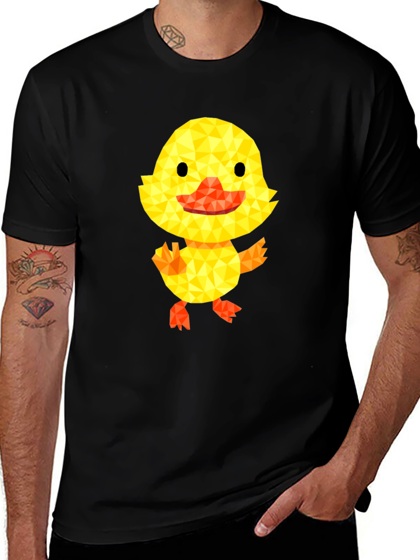 Variant 30 of Geometric Duckling Graphic Tee - Soft Black Cotton Shirt