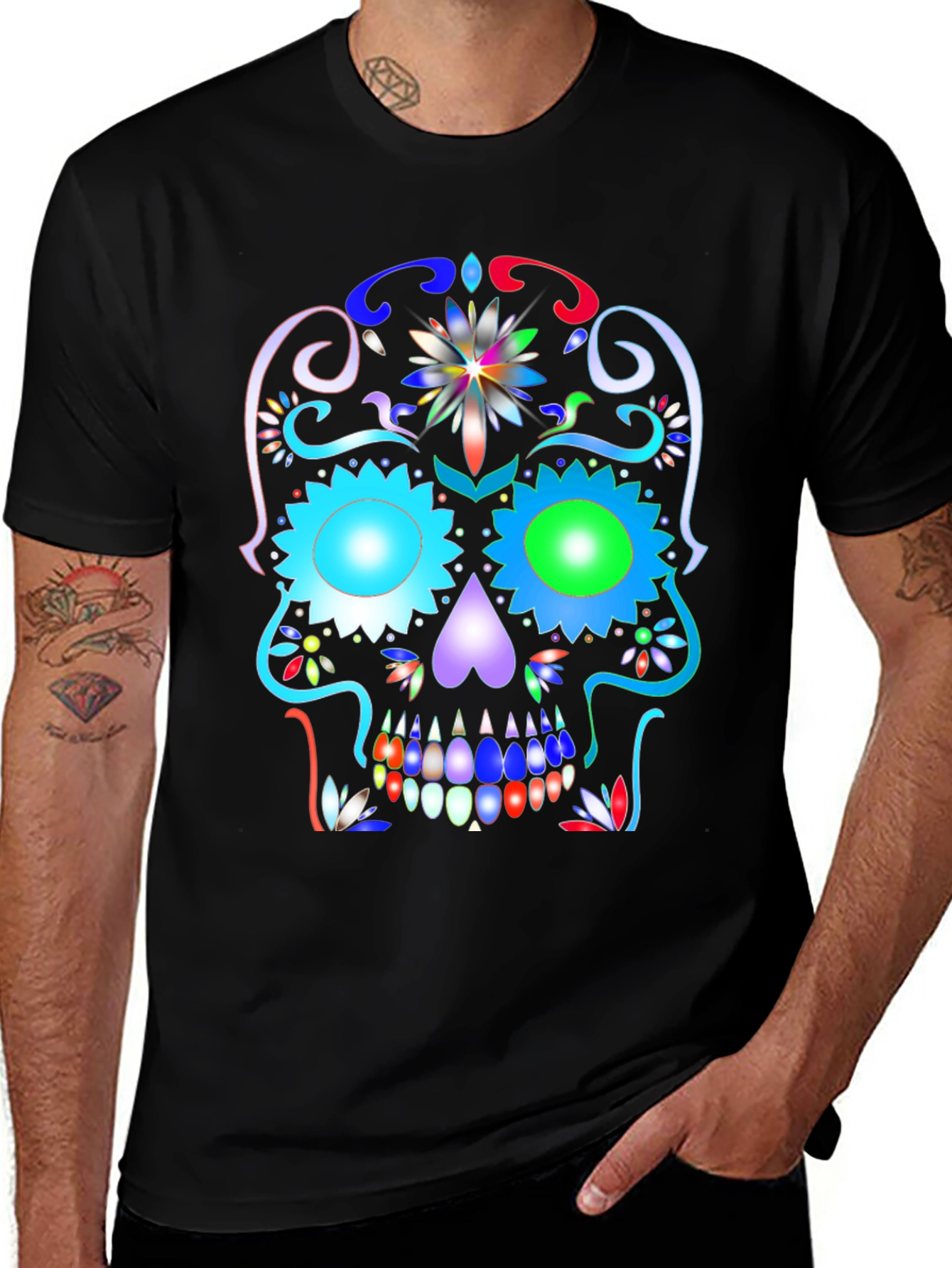 Variant 20 of Colorful Sugar Skull Graphic Tee - Day of the Dead