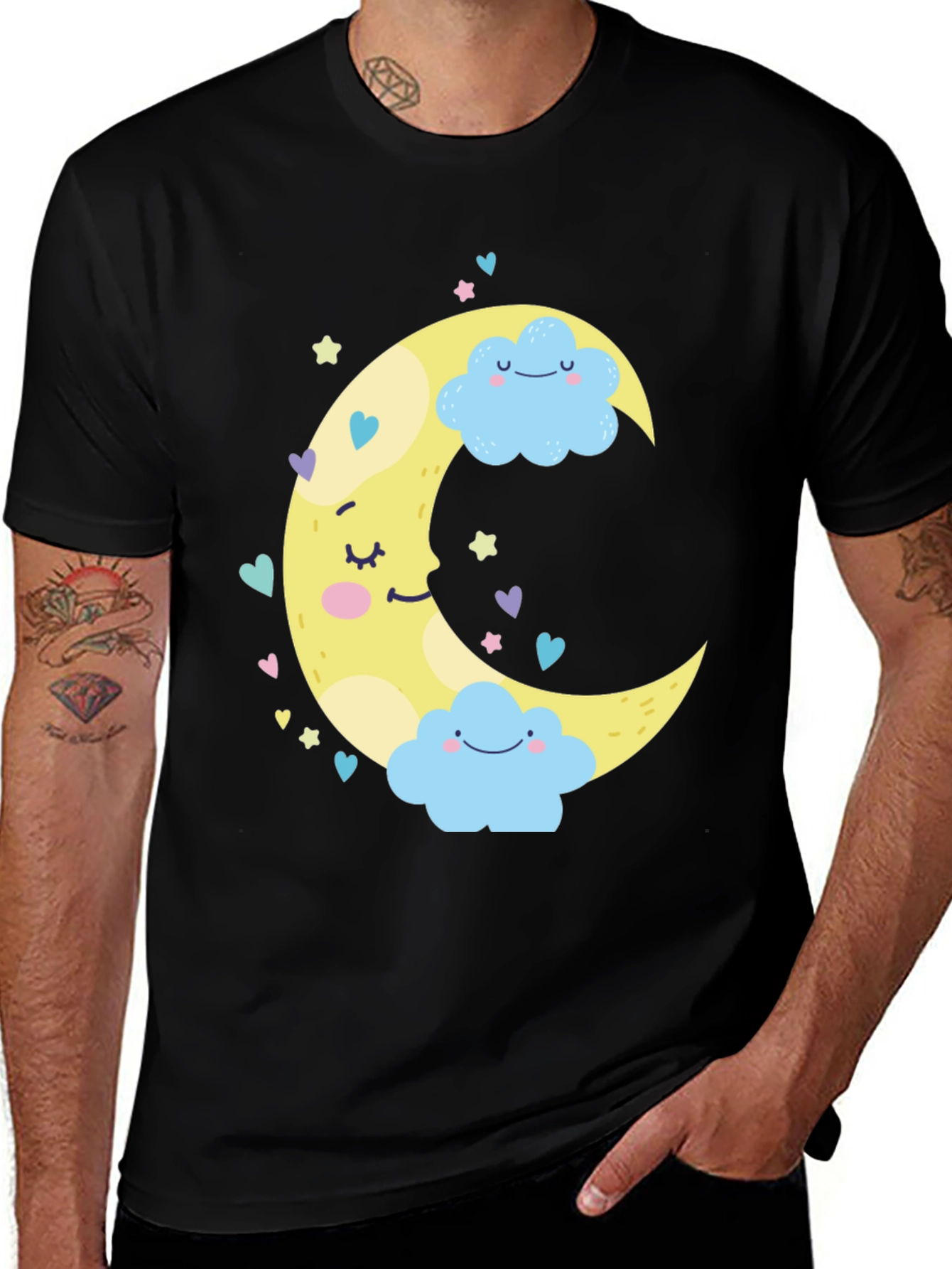 Variant 4 of Cute Moon & Clouds Graphic Tee - Black