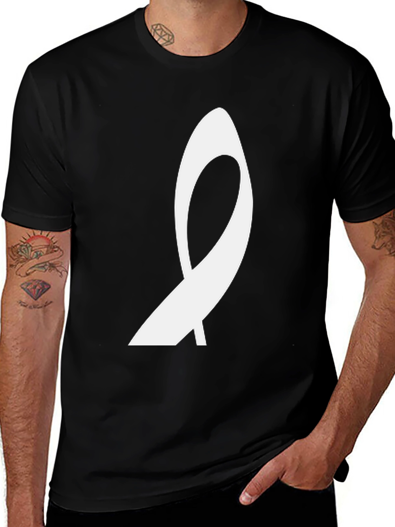Variant 23 of Black T-Shirt with Abstract White Ribbon Graphic