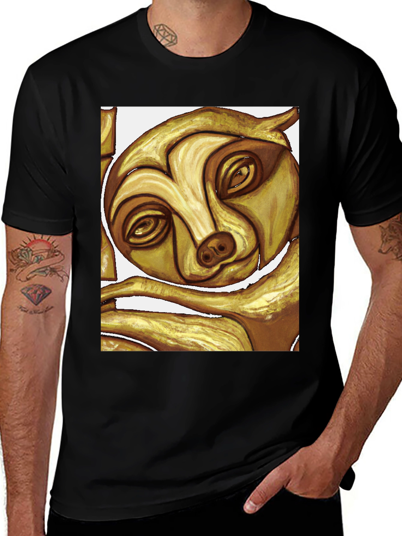 Variant 5 of Golden Sloth Graphic Tee - Unique Artistic Design