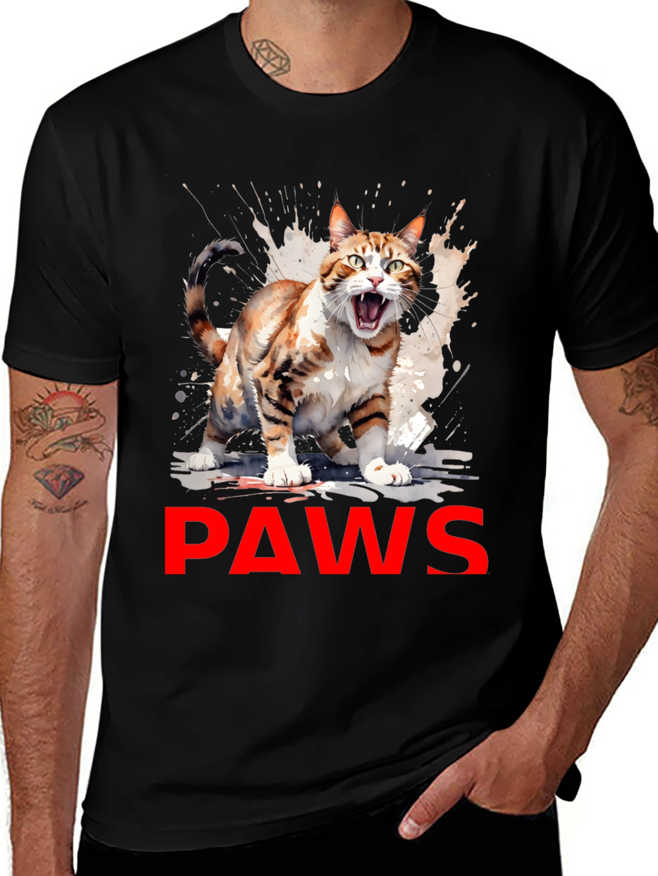 Variant 16 of PAWS Cat Graphic Tee - Men's Black T-Shirt