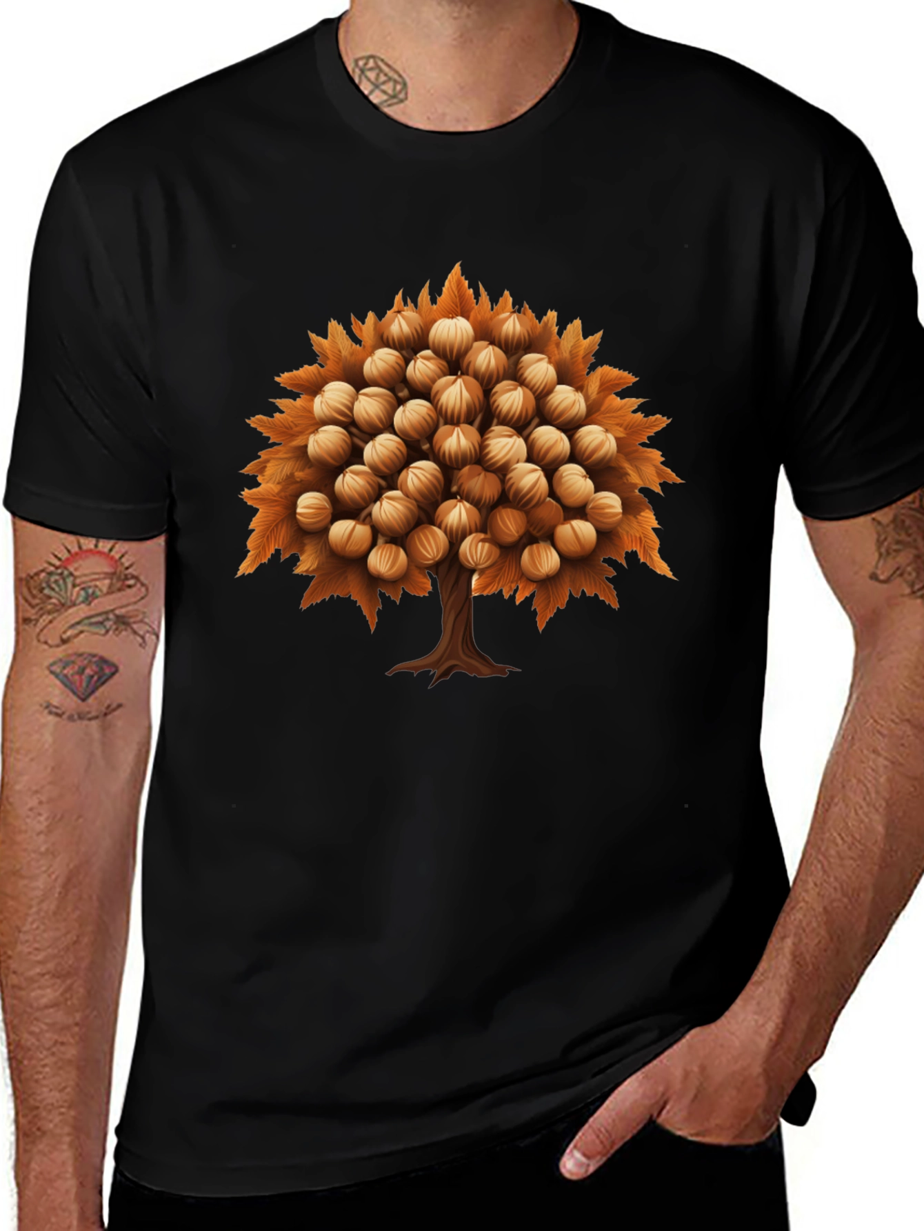 Variant 11 of Novelty Hazelnut Tree Graphic Black T-Shirt