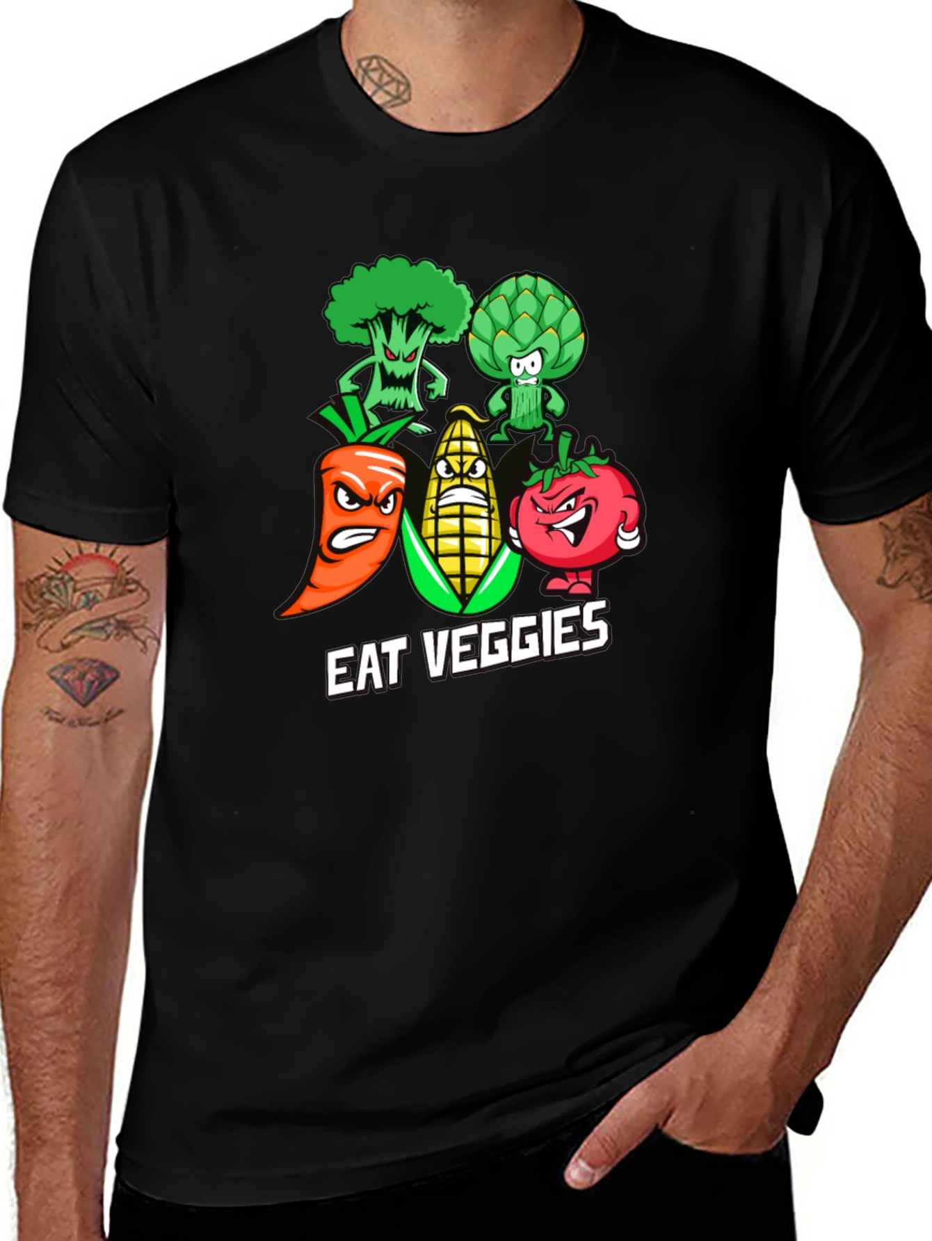 Eat Veggies Graphic T-Shirt - Black