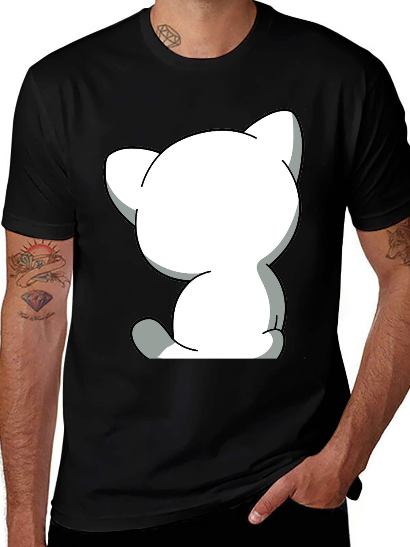 Variant 30 of Cute Cartoon Cat Graphic Tee - Unisex Black T-Shirt