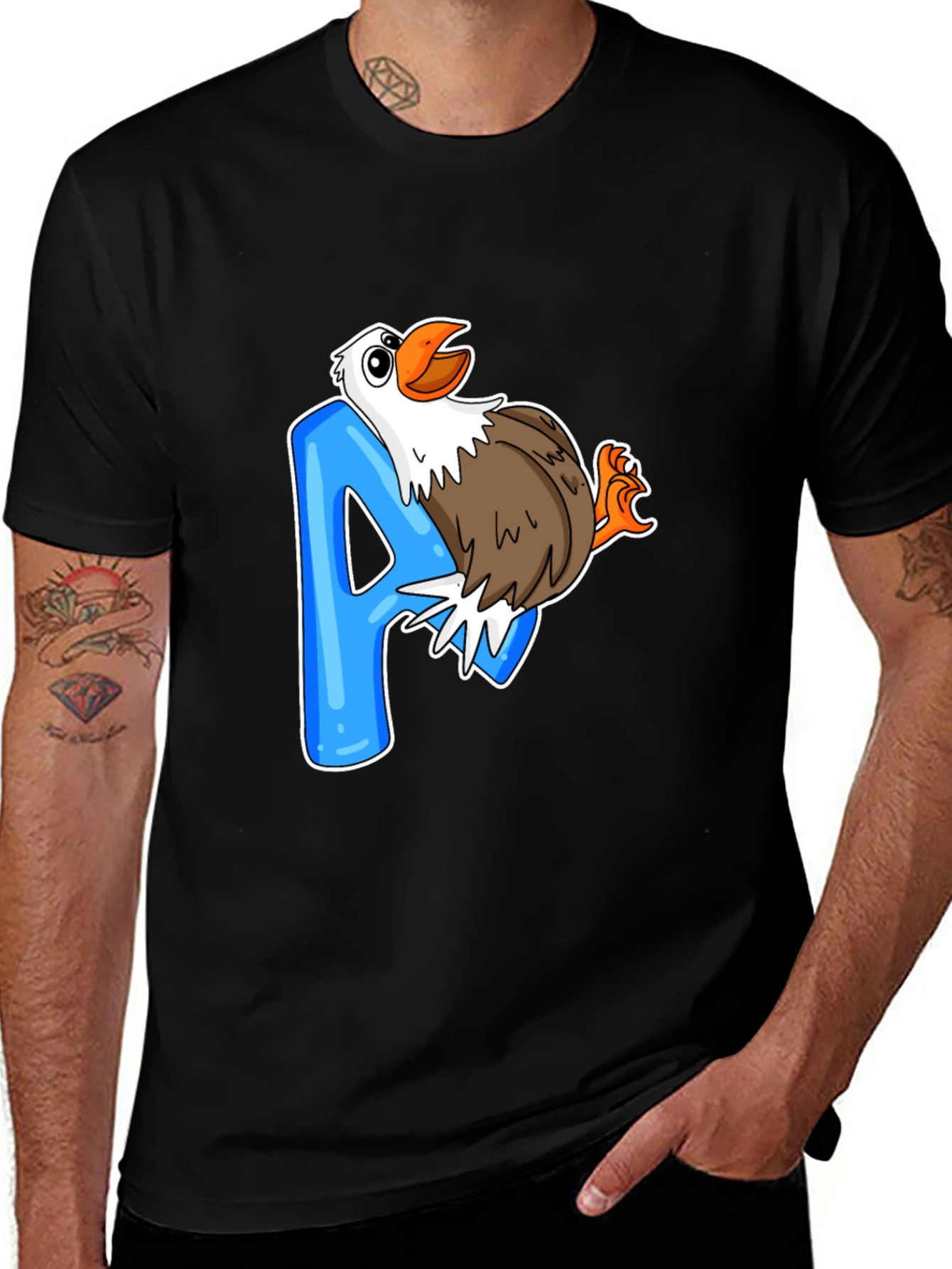 Variant 19 of Eagle 'A' Letter Print Black T-Shirt