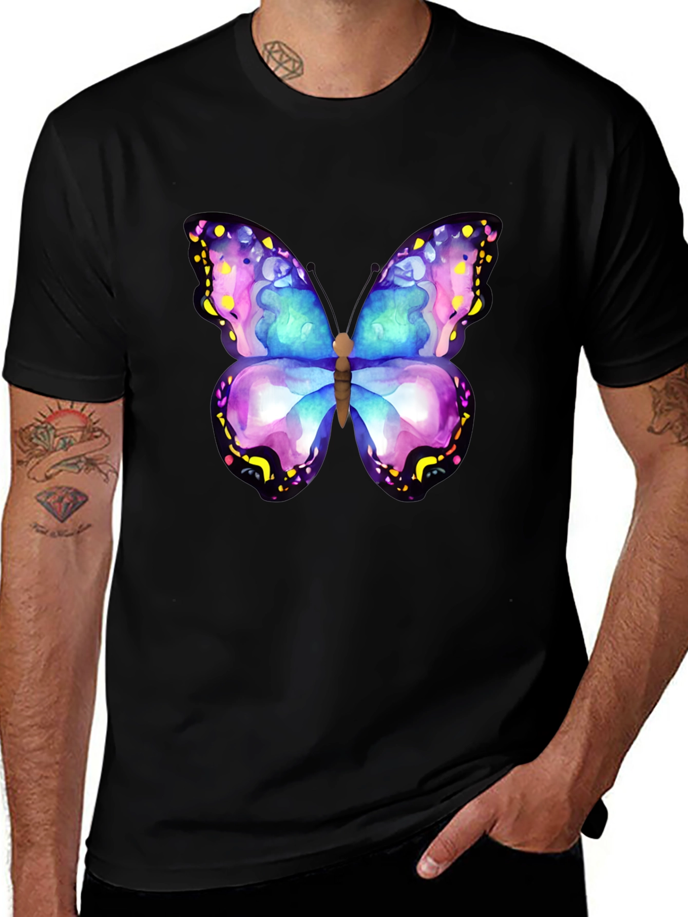 Variant 14 of Butterfly Print Black T-Shirt