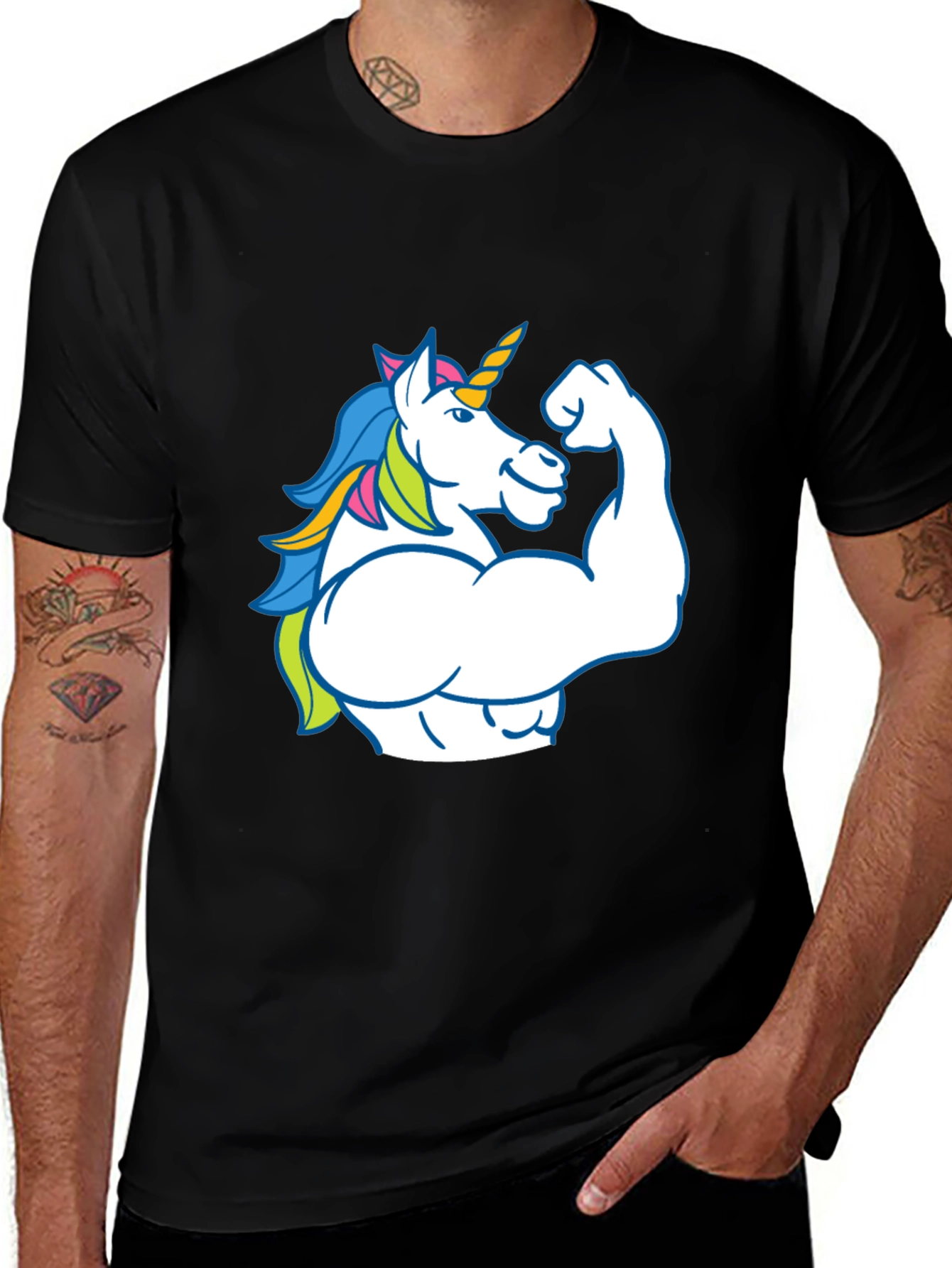 Variant 18 of Muscle Unicorn Black T-Shirt - Fun Graphic Tee