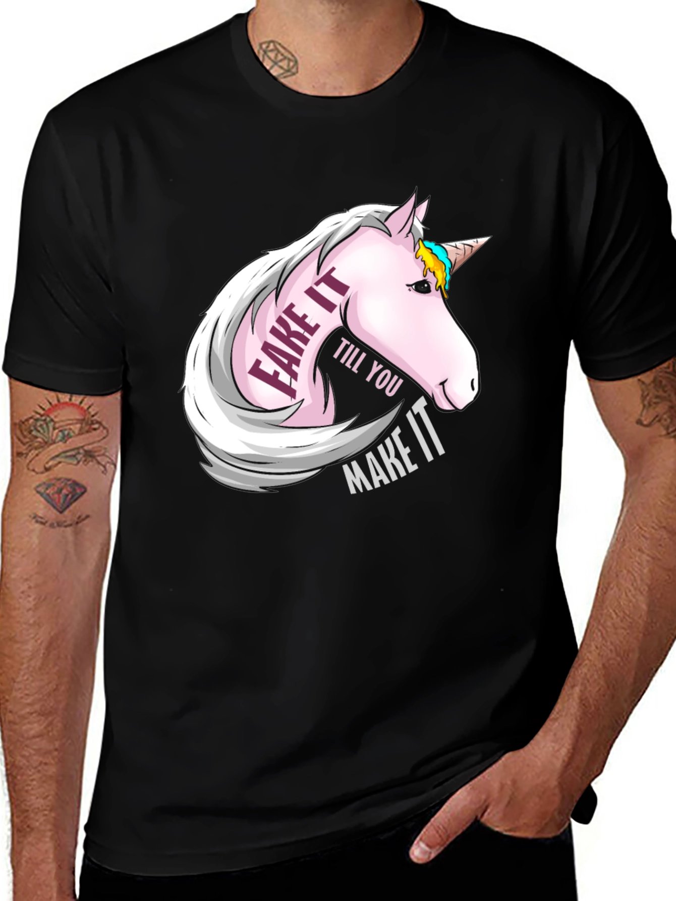Variant 25 of Unicorn "Fake it Till You Make It" Black T-Shirt