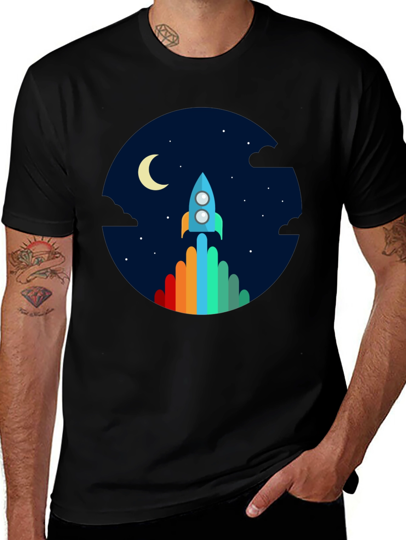Rocket Launch Graphic Tee - Black Crew Neck