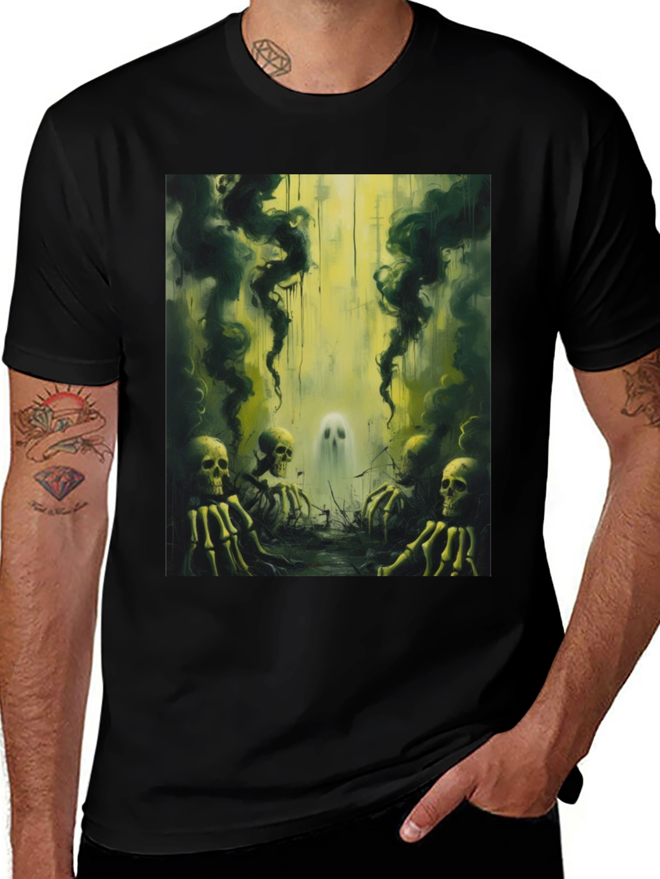 Variant 10 of Spooky Skeleton and Ghost T-Shirt