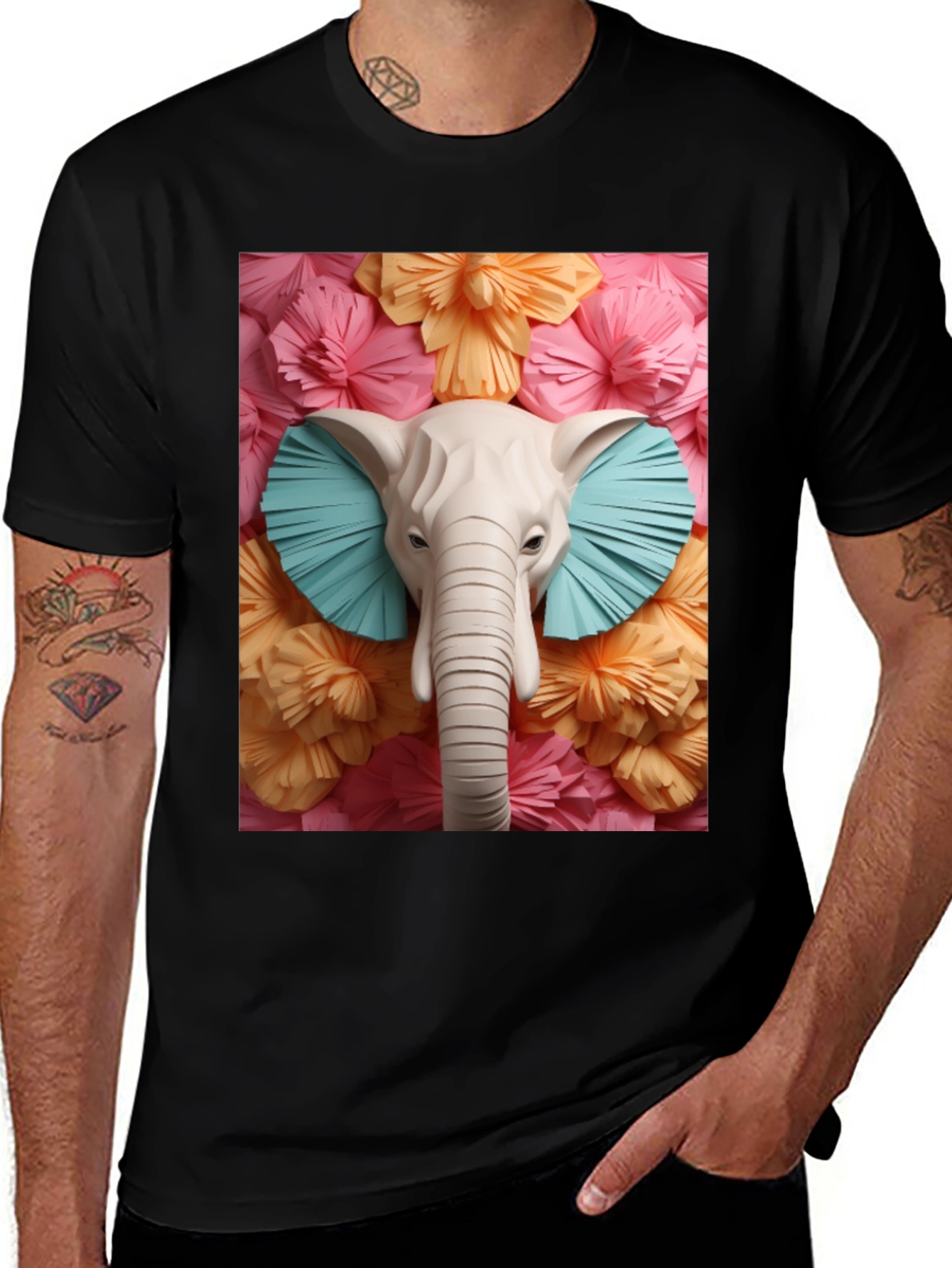 Variant 14 of Elephant Floral Tee - Unique Graphic Print T-Shirt