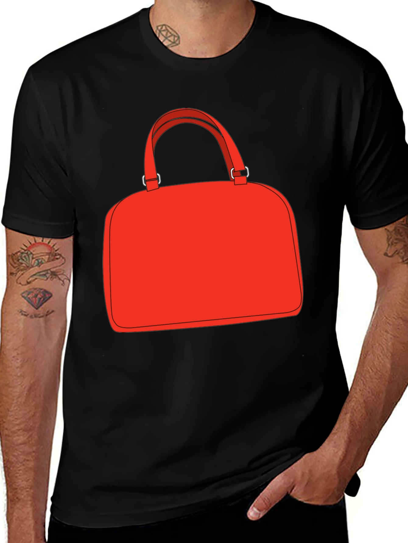 Black Red Bag Graphic Tee - Stylish Black T-Shirt main image