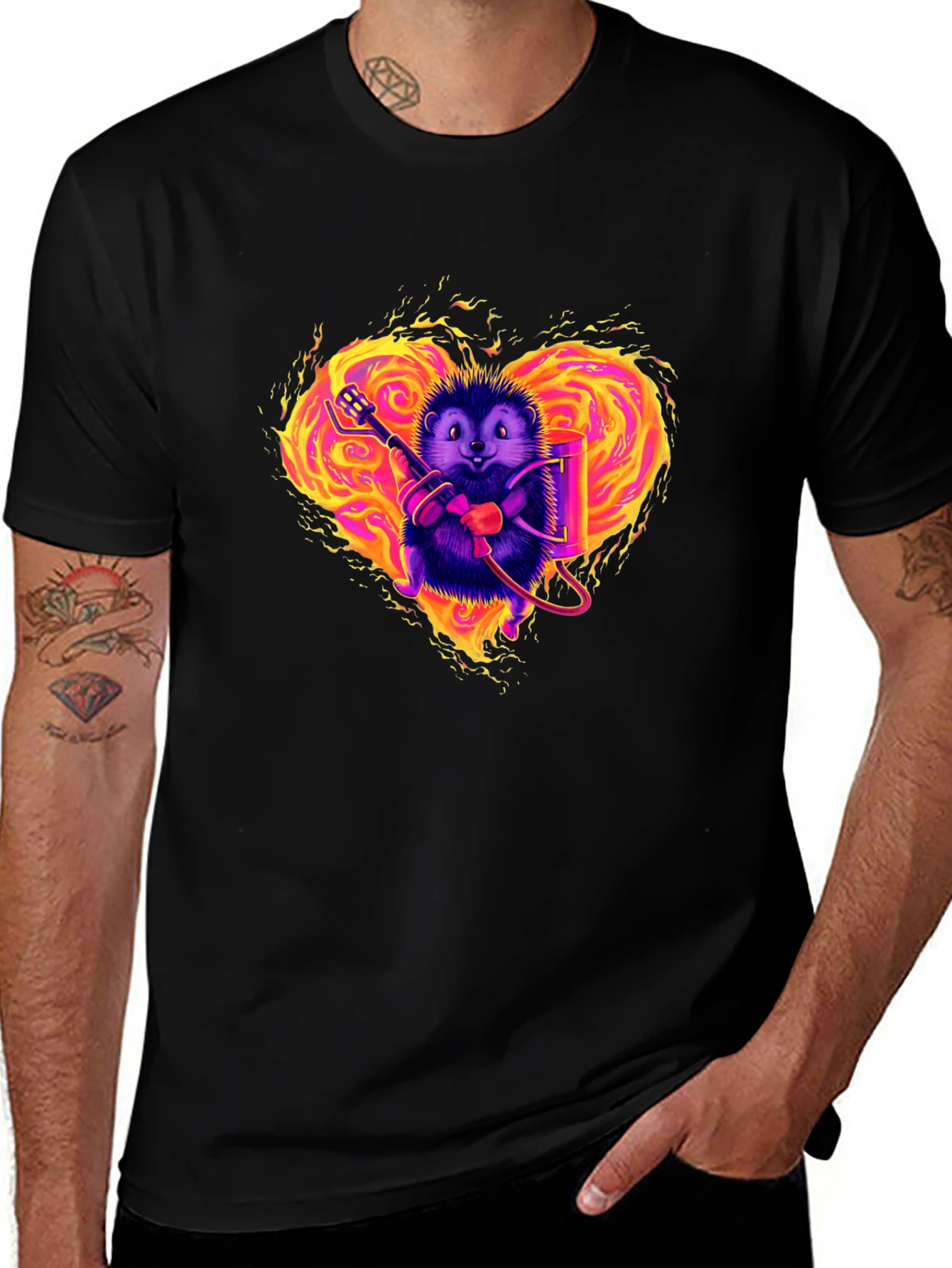 Black Flaming Heart Hedgehog Graphic Tee main image