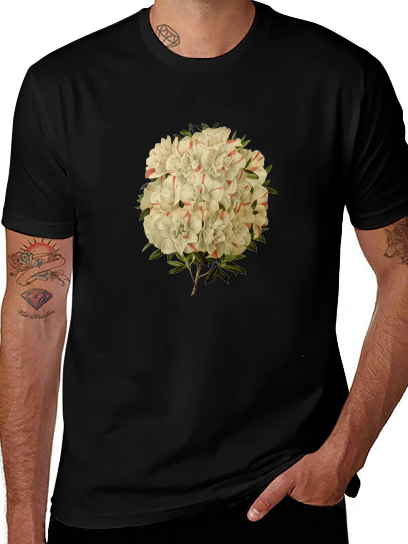 Variant 23 of Floral Print Graphic Tee - Black Casual T-Shirt