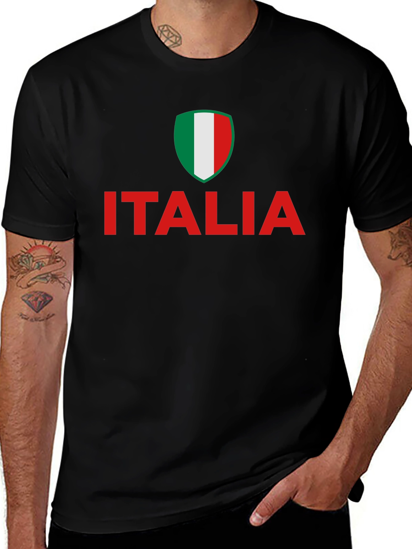 Italia Flag Shield T-Shirt - Black