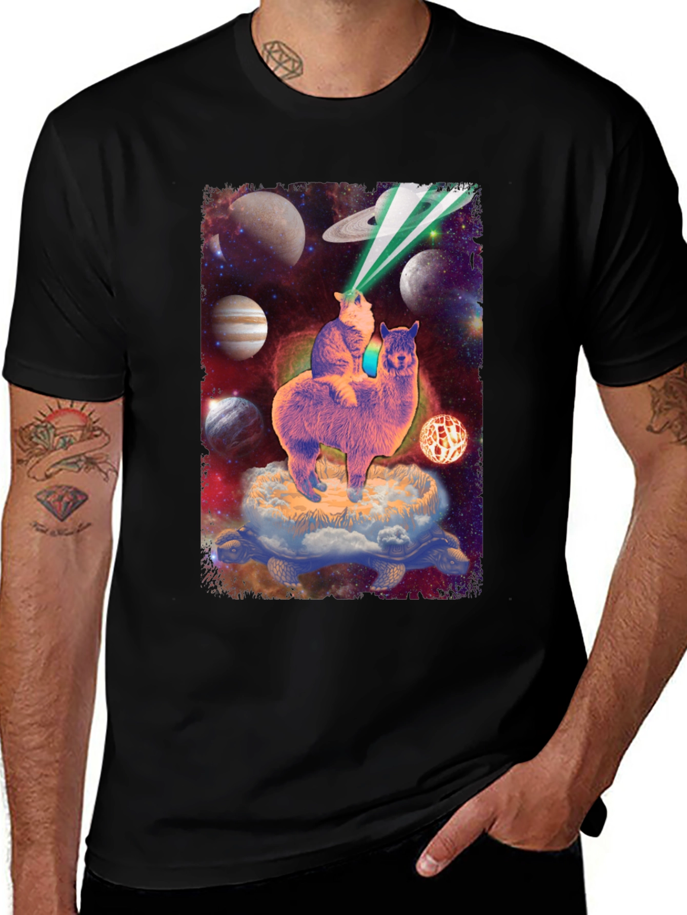 Variant 7 of Cat Riding Llama Galaxy T-Shirt