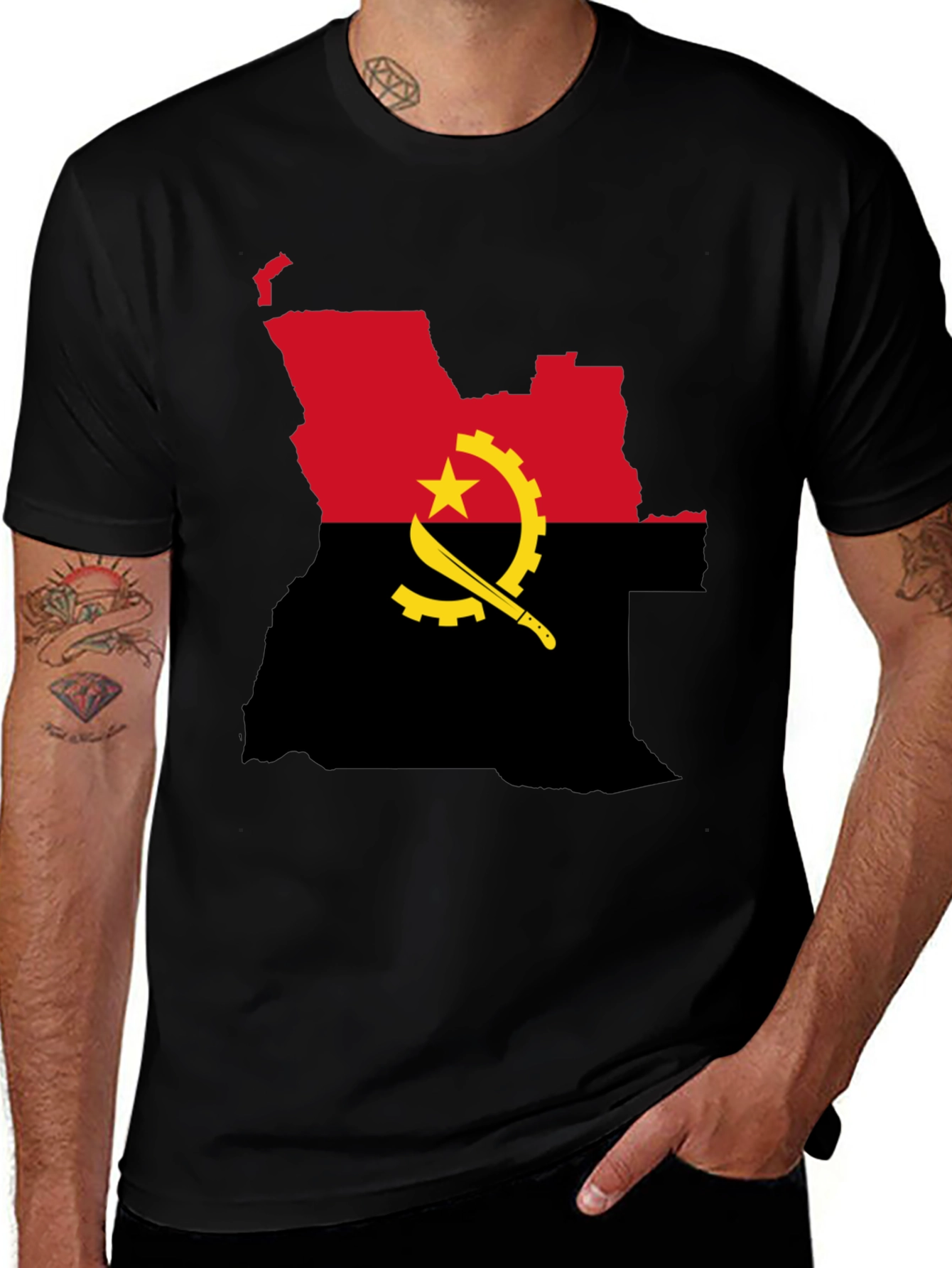 Variant 27 of Angola Flag Graphic T-Shirt - Black Cotton Tee