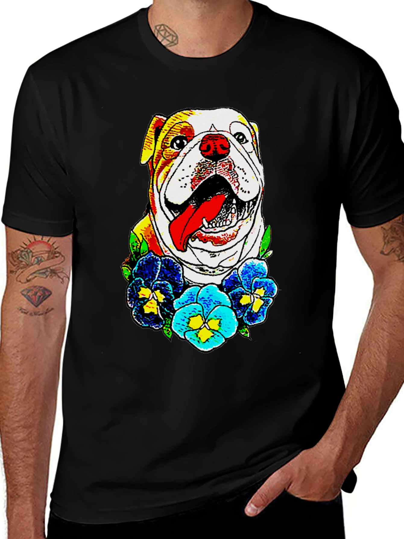 Bulldog & Flowers Graphic Tee