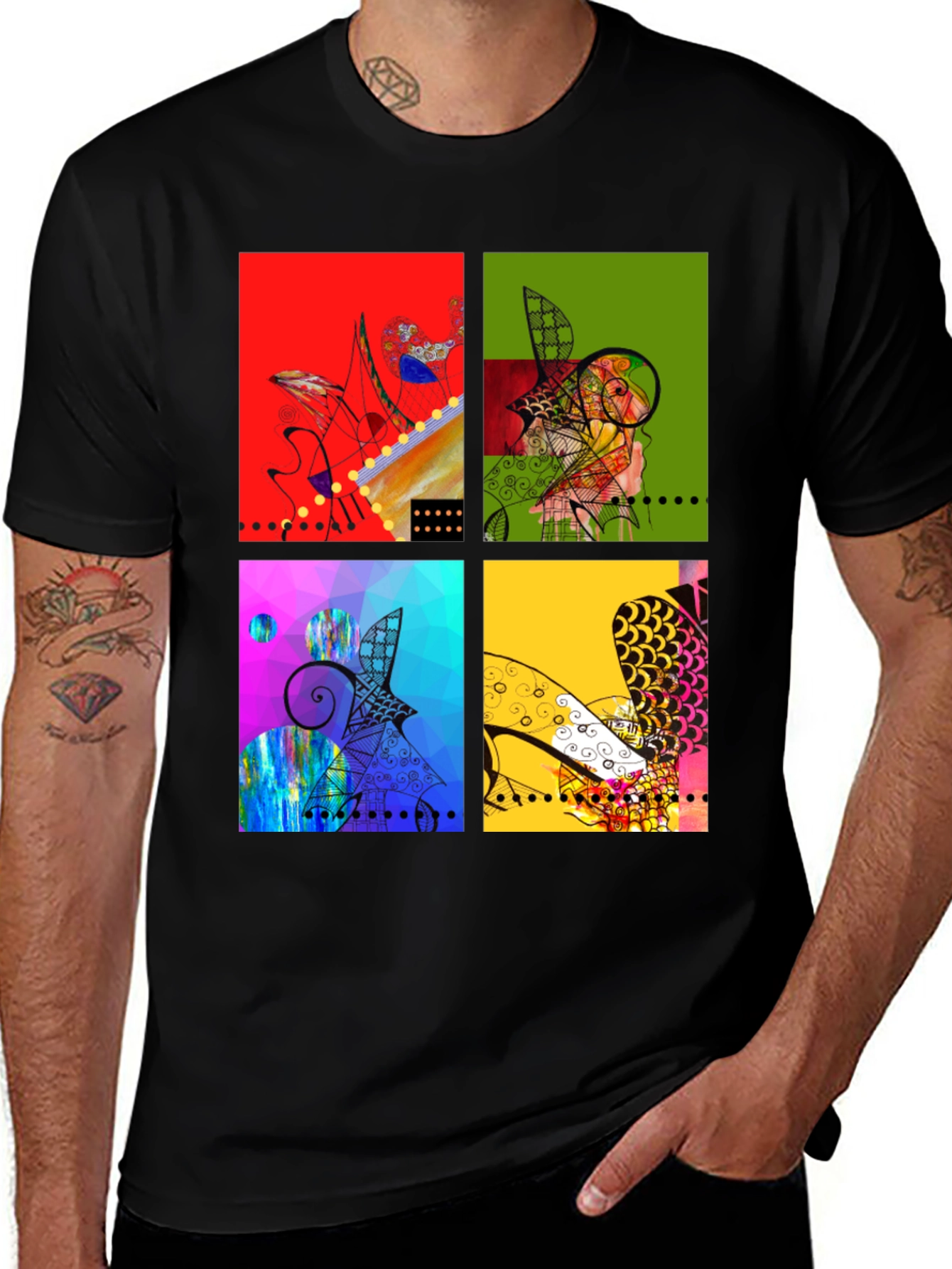 Abstract Art Print Men's Black T-Shirt
