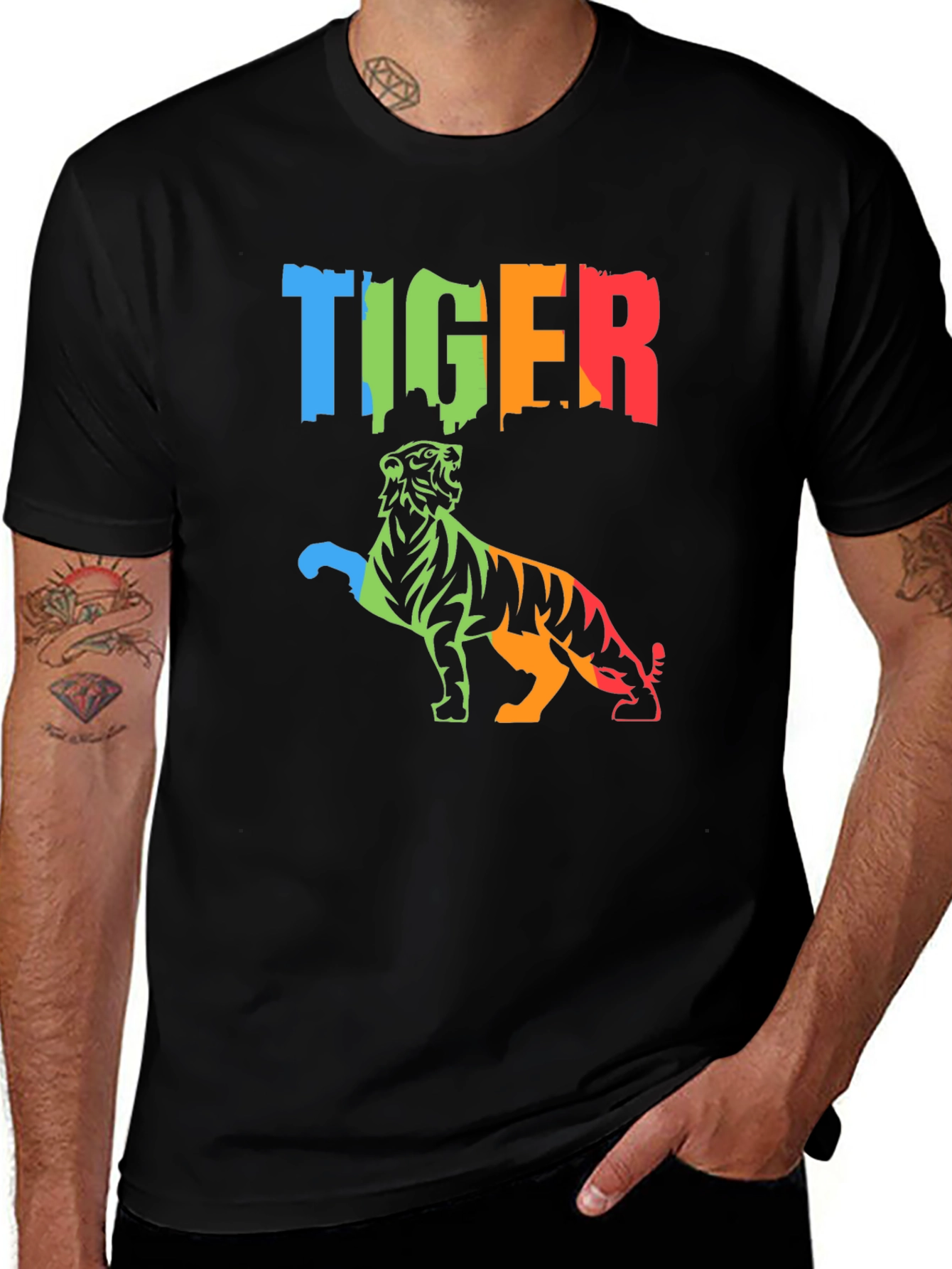 Variant 25 of Vibrant Tiger Graphic Tee - Men's Black T-Shirt