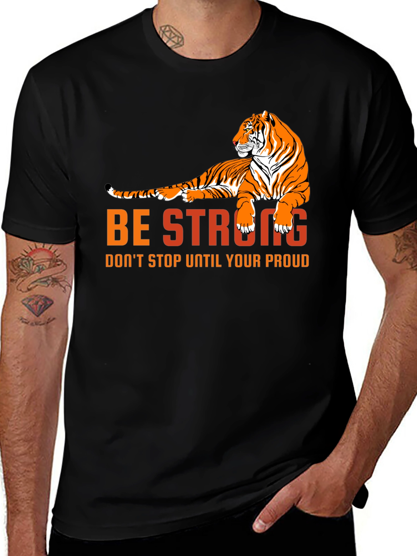 Be Strong Tiger Graphic Black T-Shirt